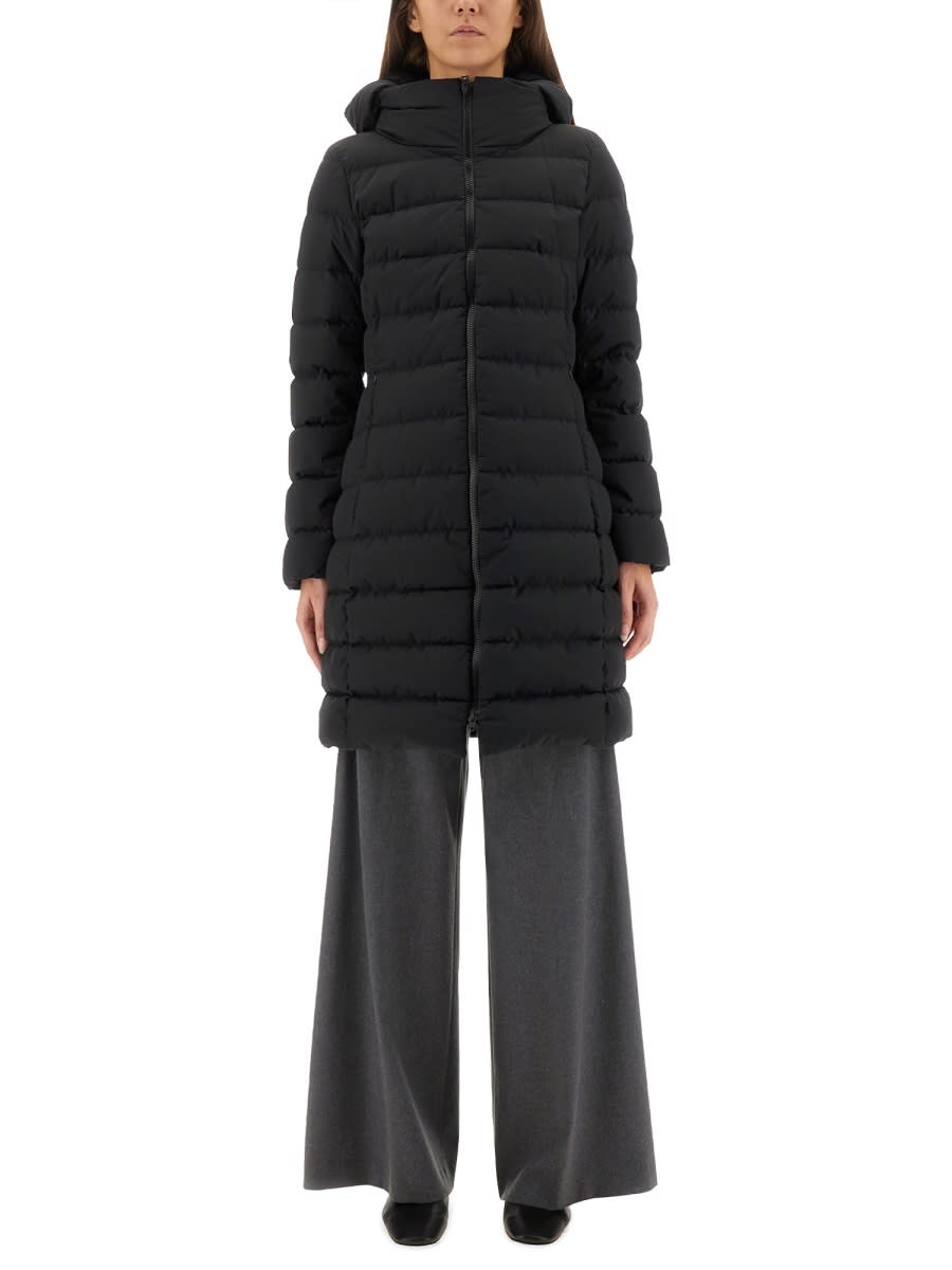 Herno Padded Hooded Long Down Jacket Zip Pockets In Black