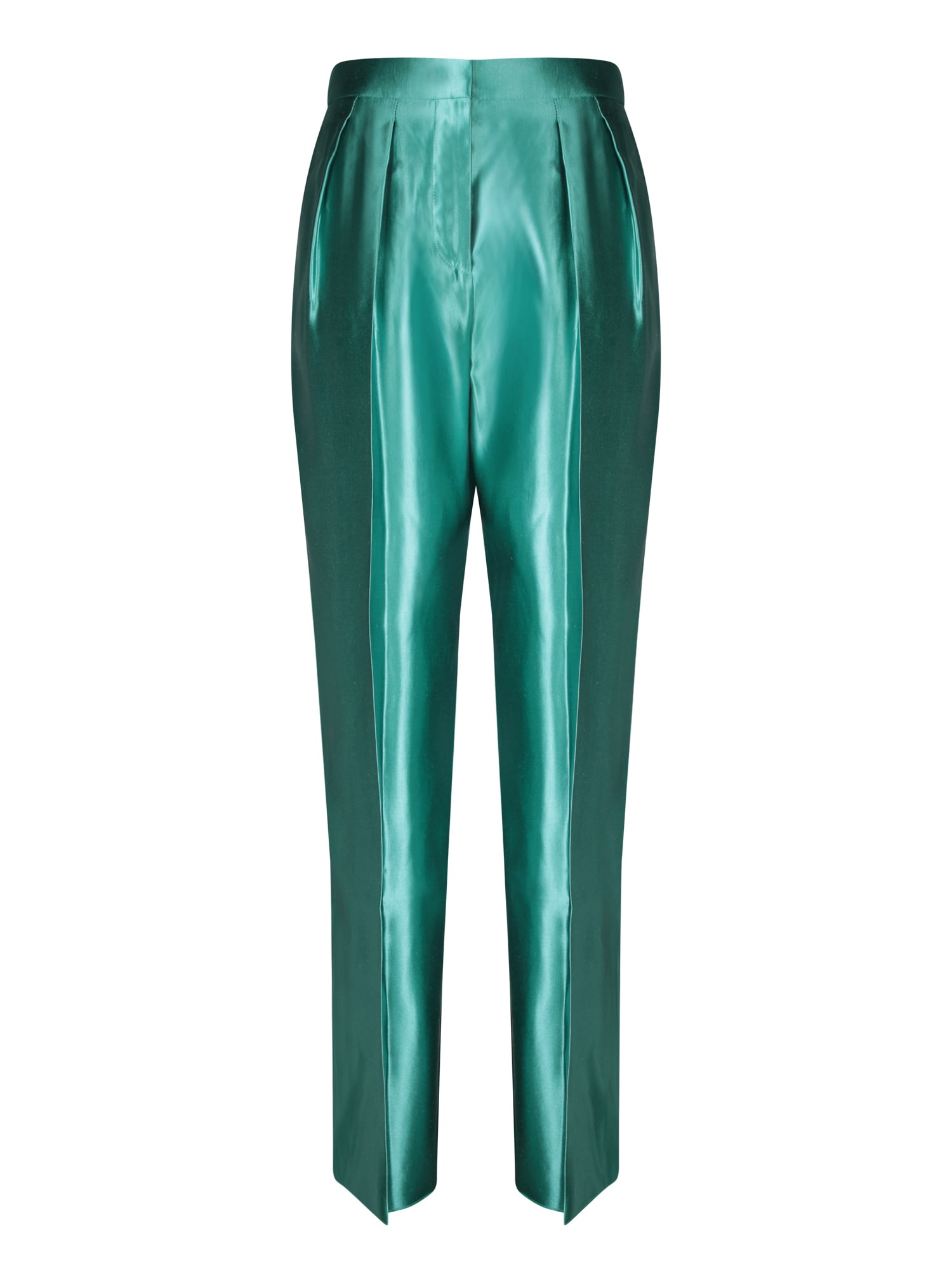 Shop Giorgio Armani Green Silk Linen Trousers