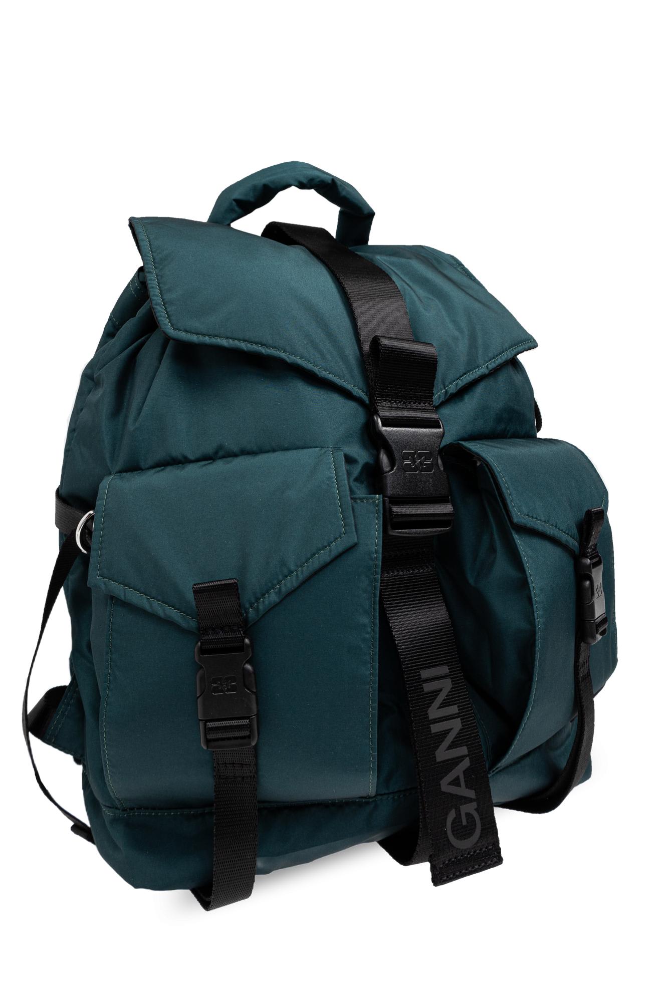 Shop Ganni Backpack With Logo In Verde