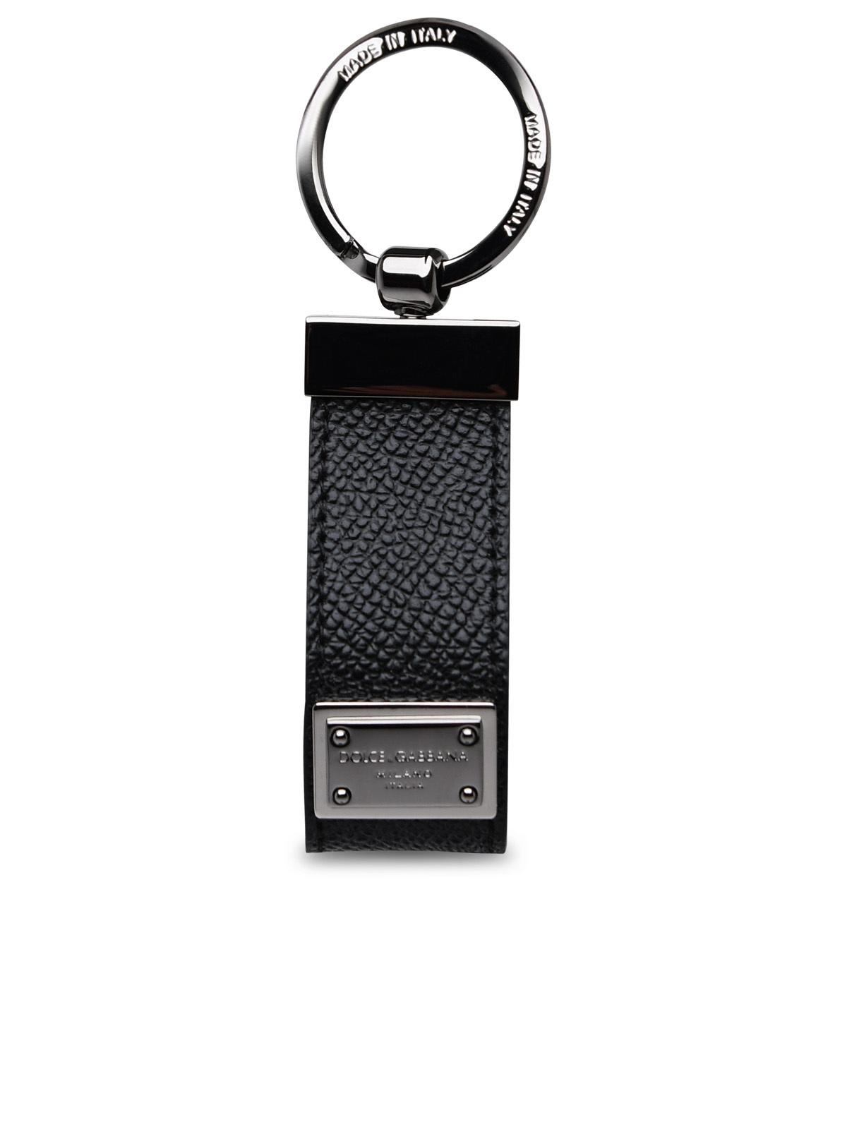 Shop Dolce & Gabbana Black Leather Dauphine Keyring