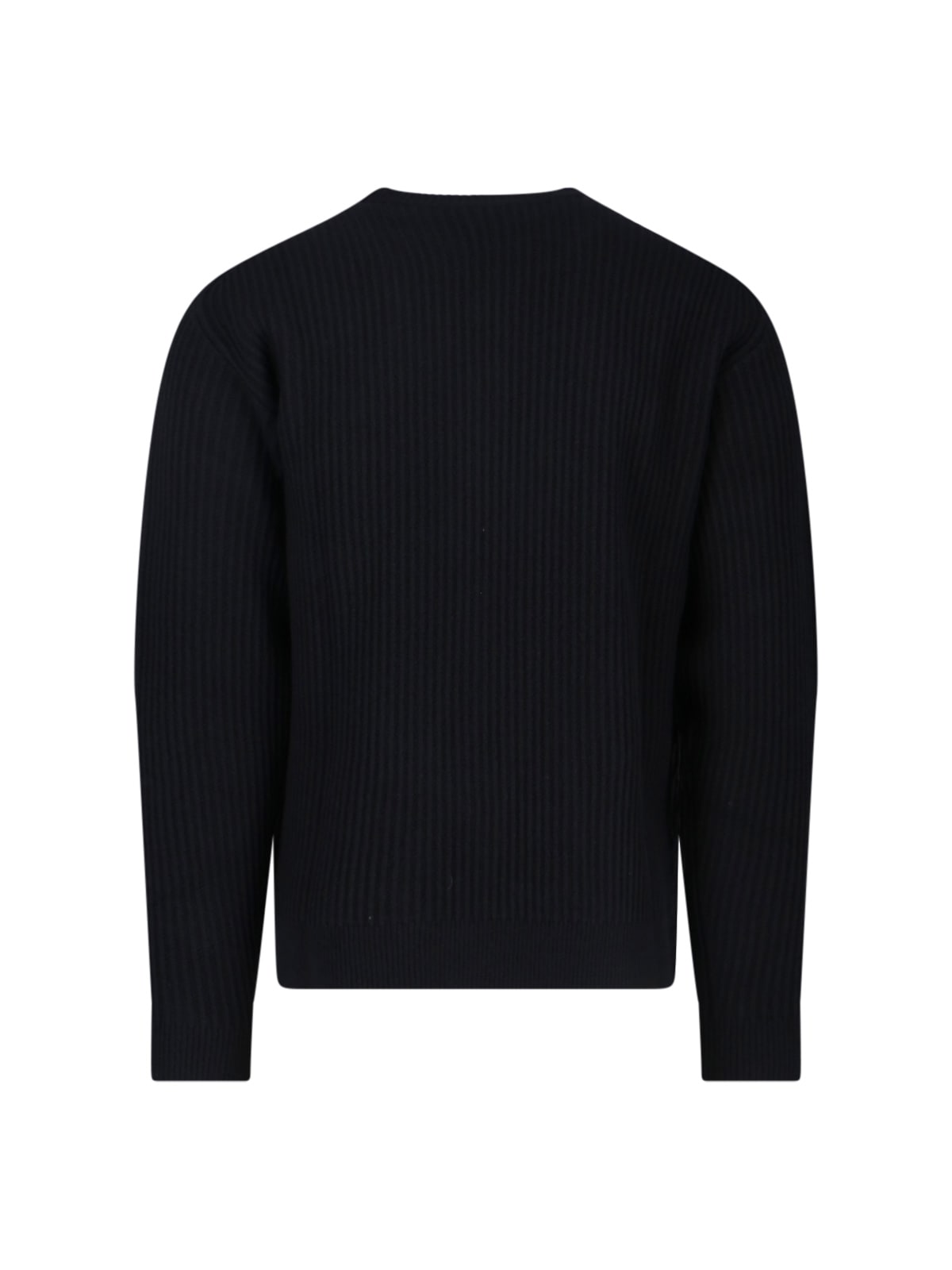 Maison Kitsuné Ribbed Knit Sweater With Cropped Fit And Embroidered Emblem In Black