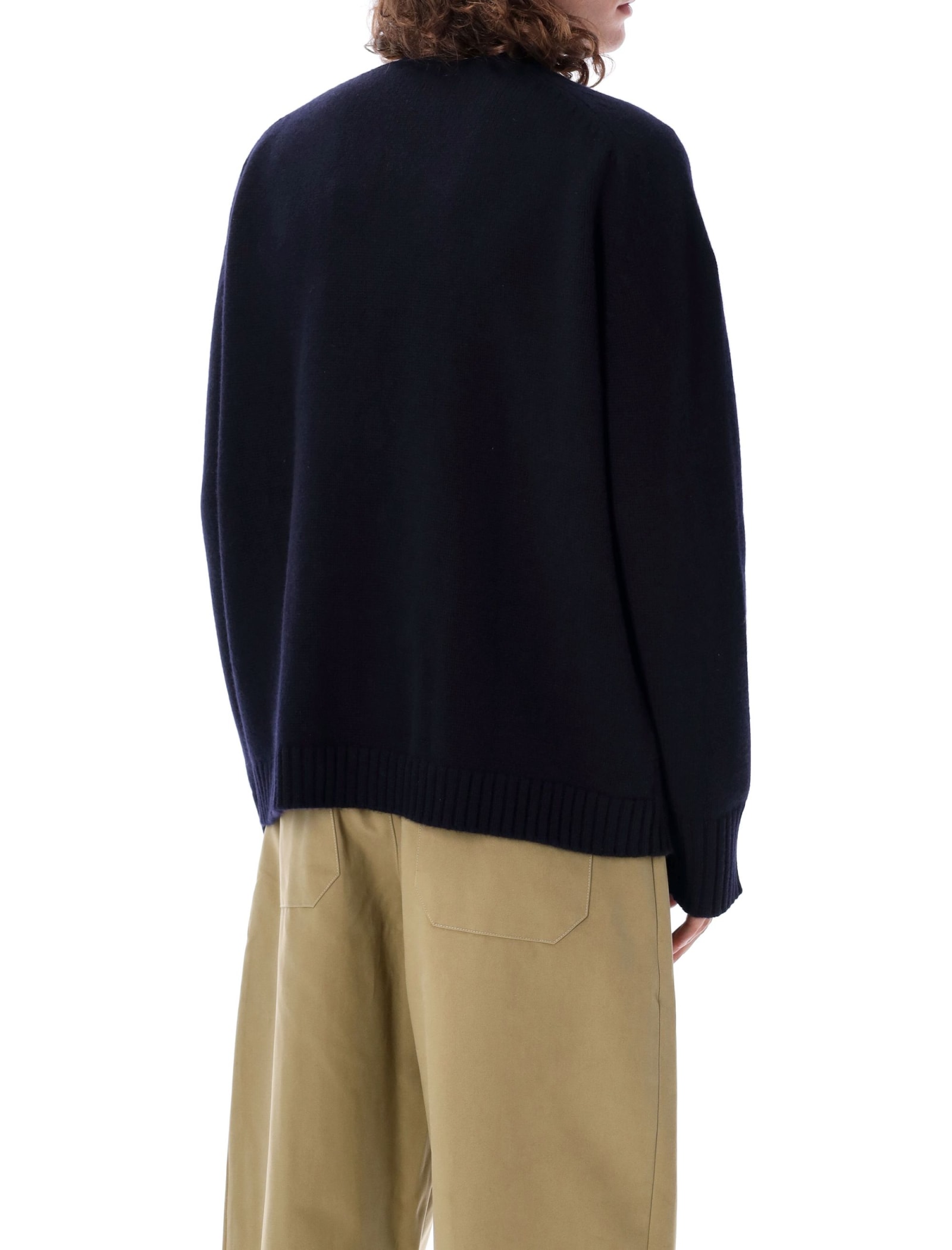 Shop Studio Nicholson English Lambswool Cardigan In Navy