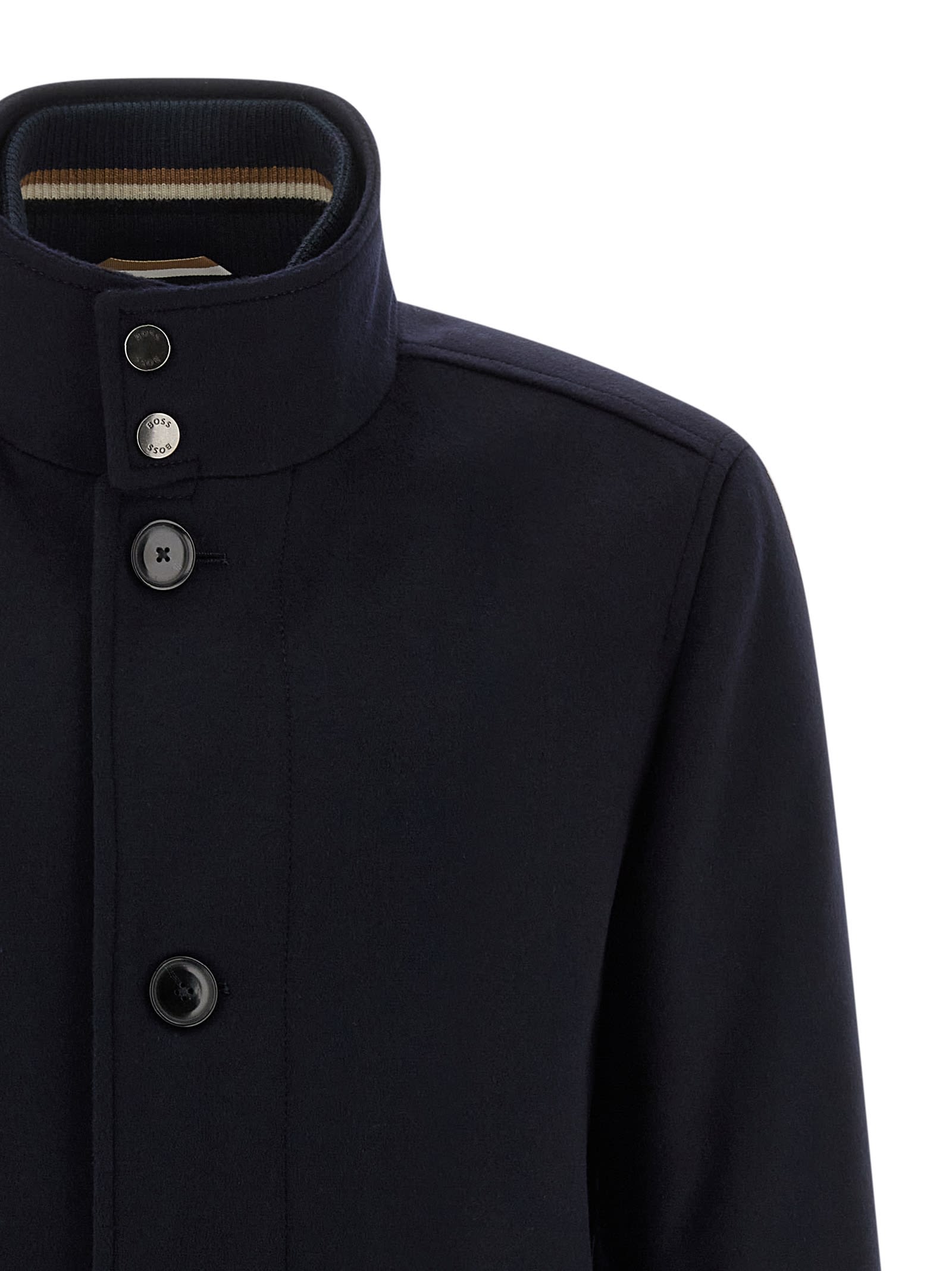Hugo Boss Relaxed-fit Short Coat In Wool And Cashmere In Blue