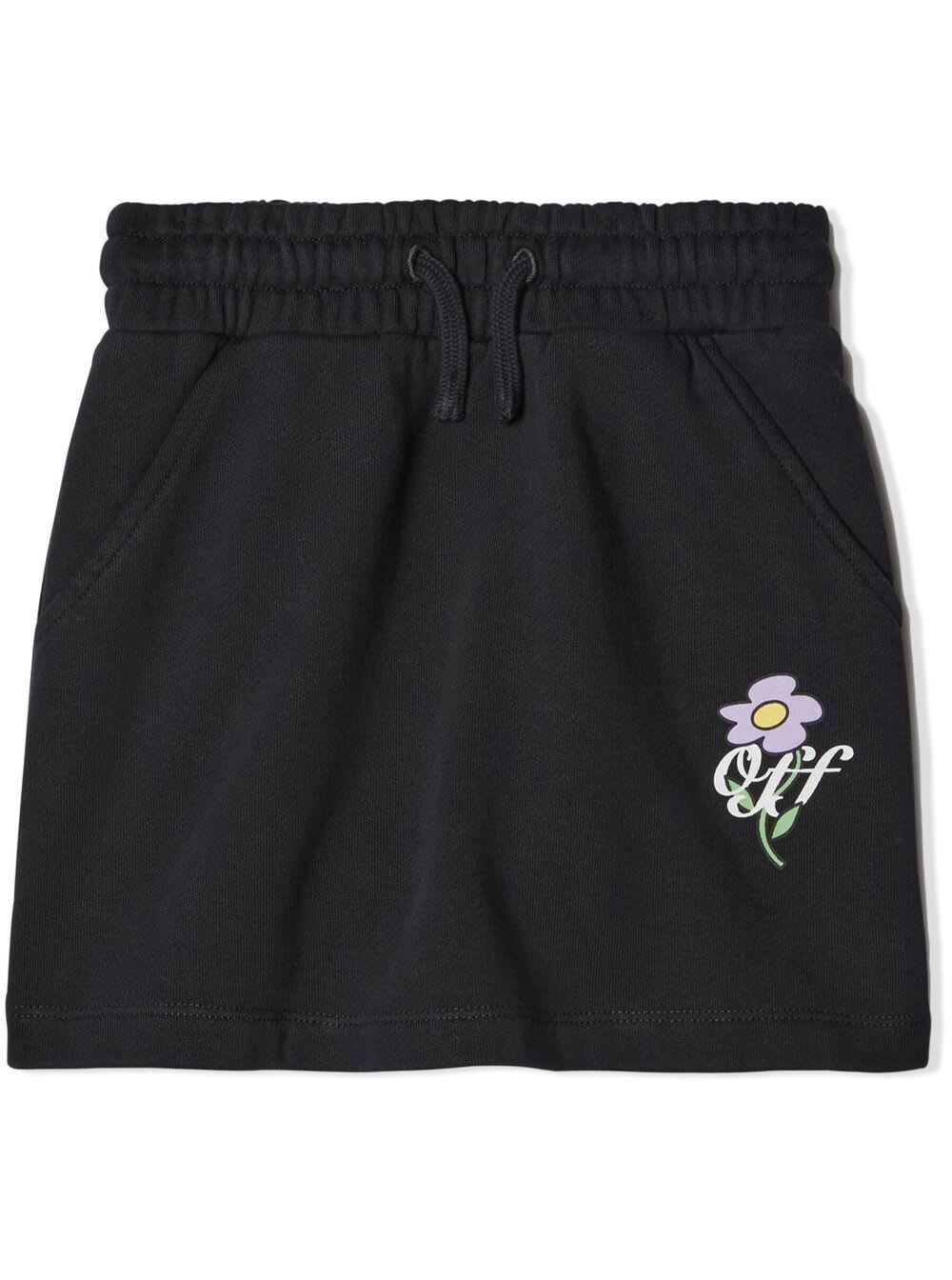 Shop Off-white Black Miniskirt With Elasticated Waistband And Logo In Cotton Girl