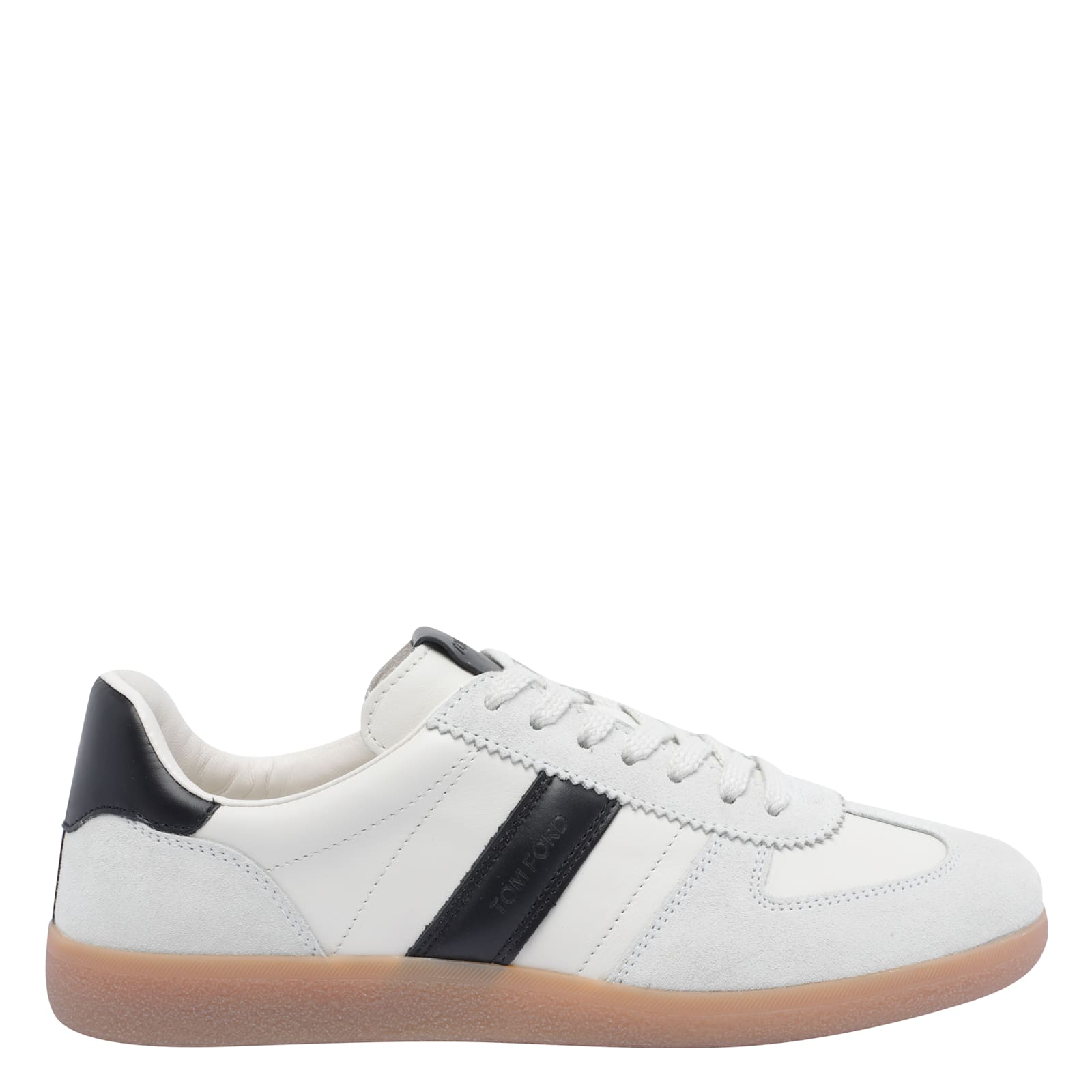 Tom Ford Striped Suede Sneakers In White
