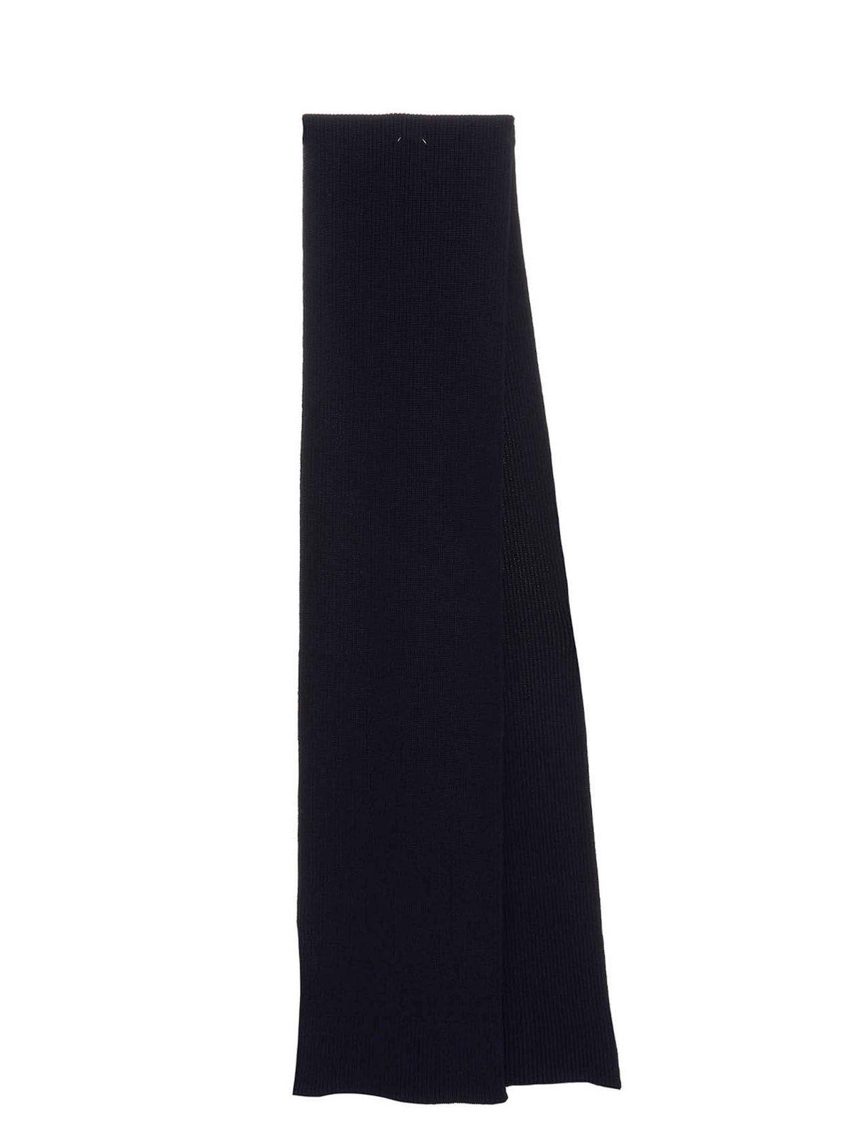 Shop Maison Margiela Four-stitches Ribbed Scarf In Navy