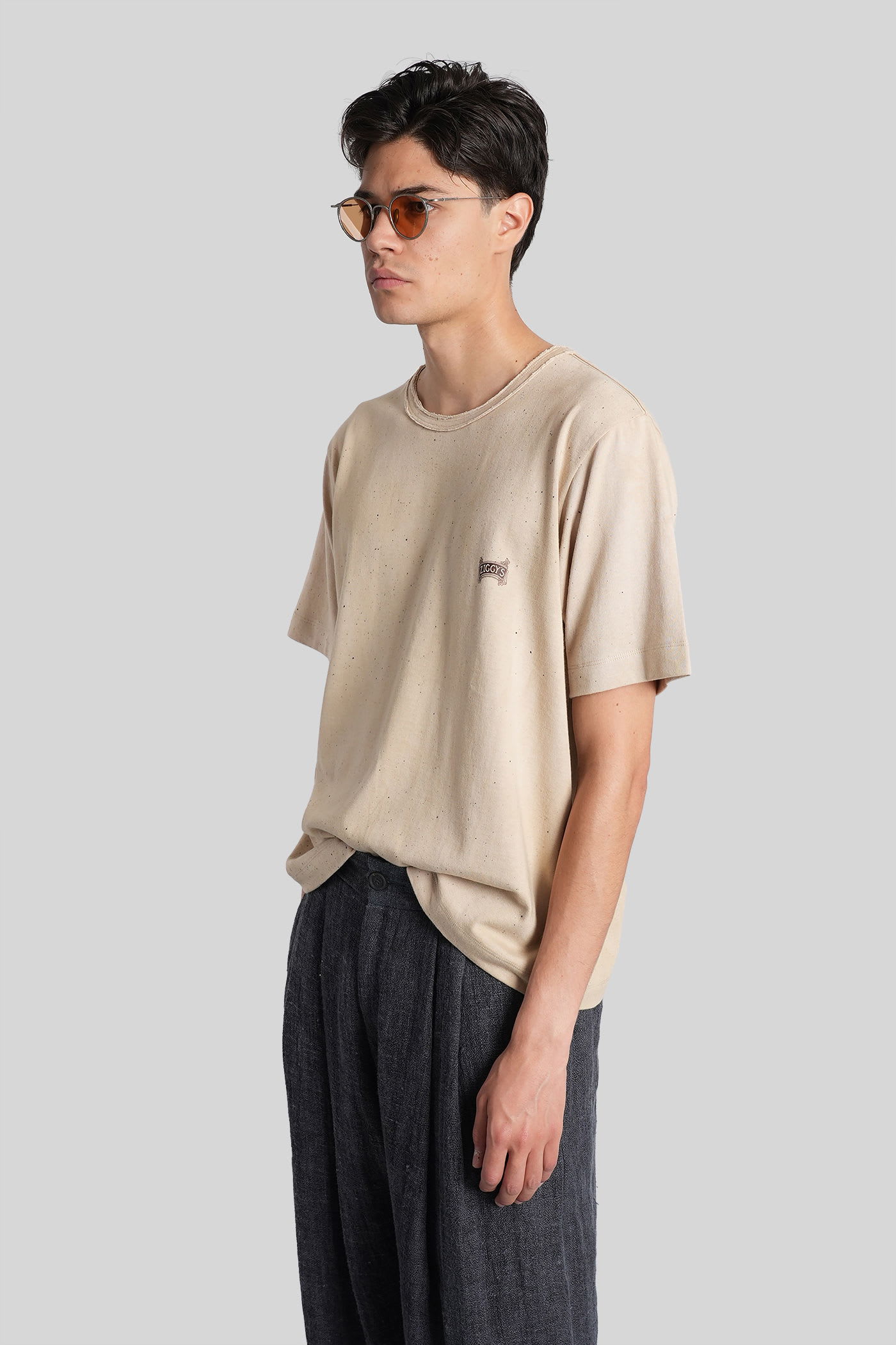 Ziggy Chen Speckled Cotton T-shirt In Neutral