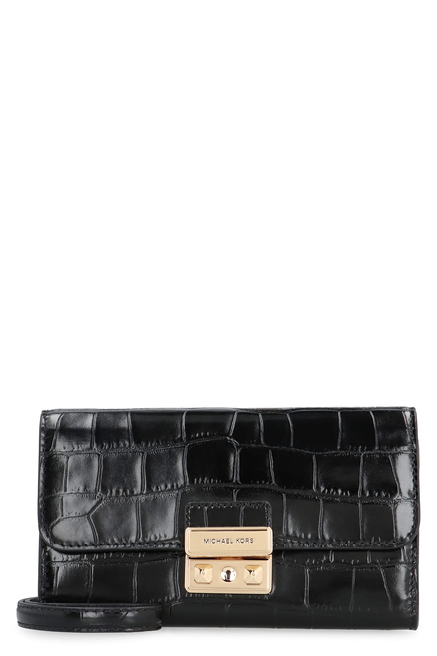 Shop Michael Michael Kors Tribeca Leather Wallet On Chain In Black