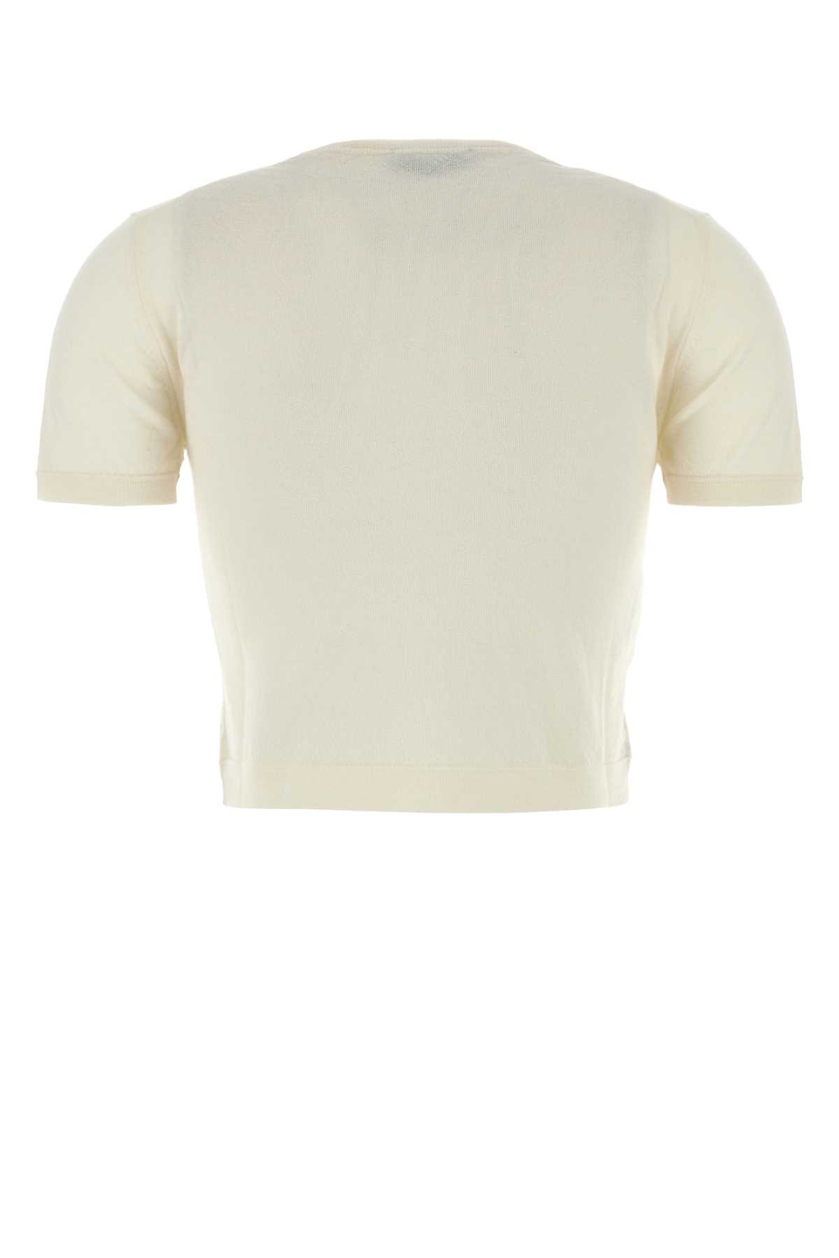 Prada Women Ivory Cashmere Sweater In Bianco+amaranto