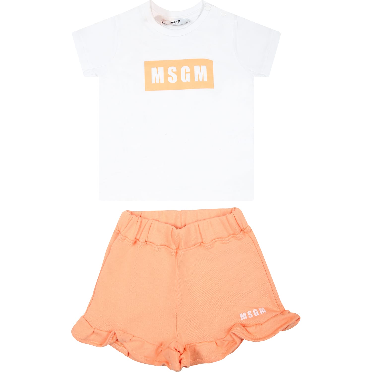 Msgm Orange Suit For Baby Girl With Logo