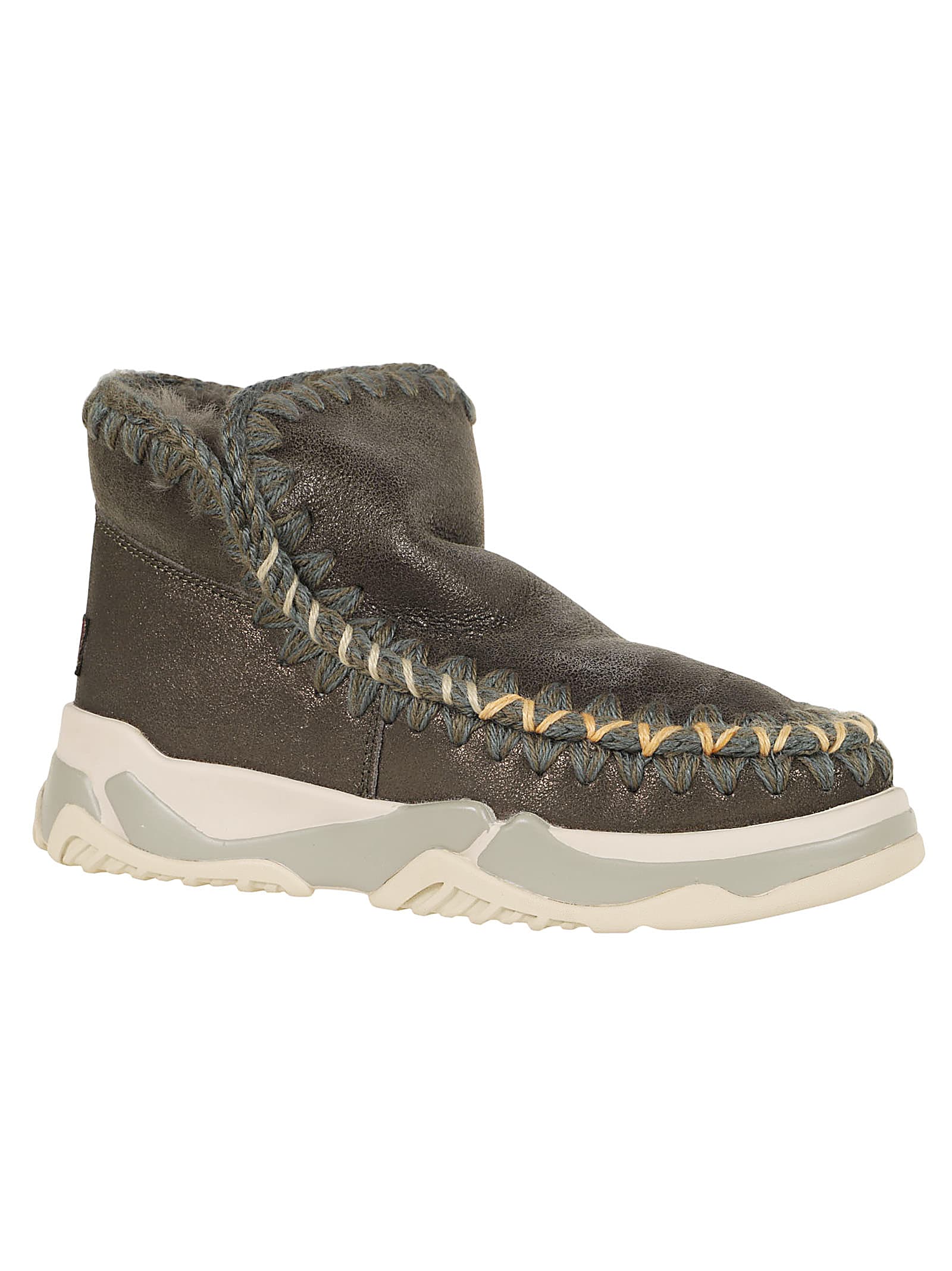 Shop Mou Eskimo Trainer Overstitching In Dubkol Dust Metallic Black Olive