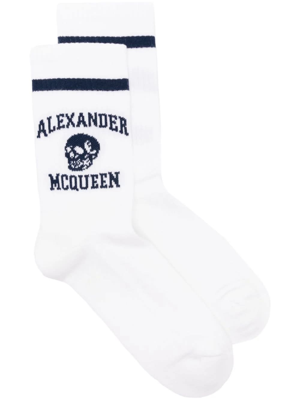 Shop Alexander Mcqueen Logo Skull Socks In White