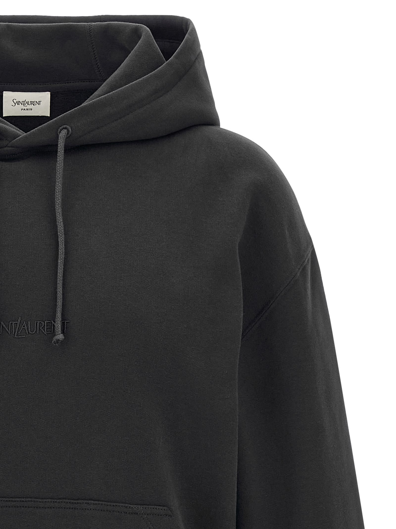 Saint Laurent Organic Cotton Sweatshirt With Frontal Logo Embroidery In Gray