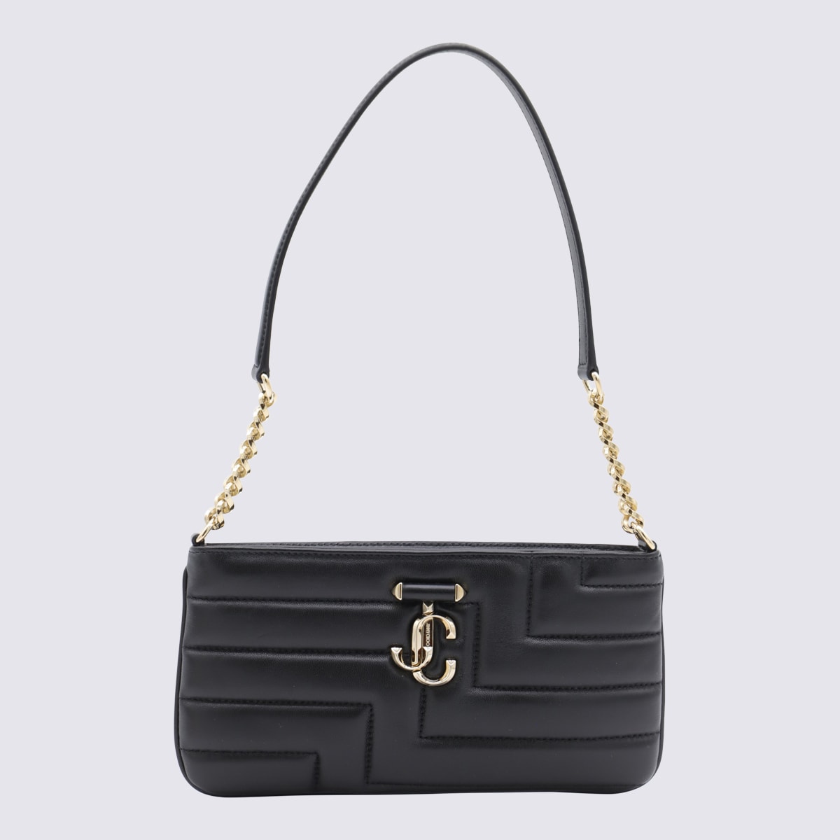 Shop Jimmy Choo Black Avenue Slim Shoulder Bag In Black/light Gold