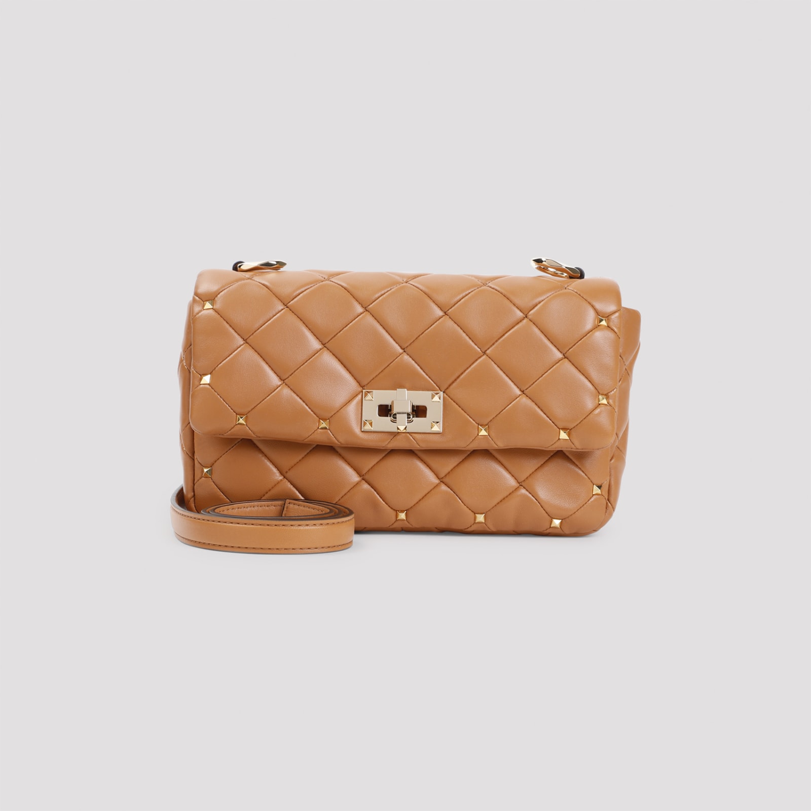 Shop Valentino Rockstud Spike Small Shoulder Bag In Kel Almond Beige