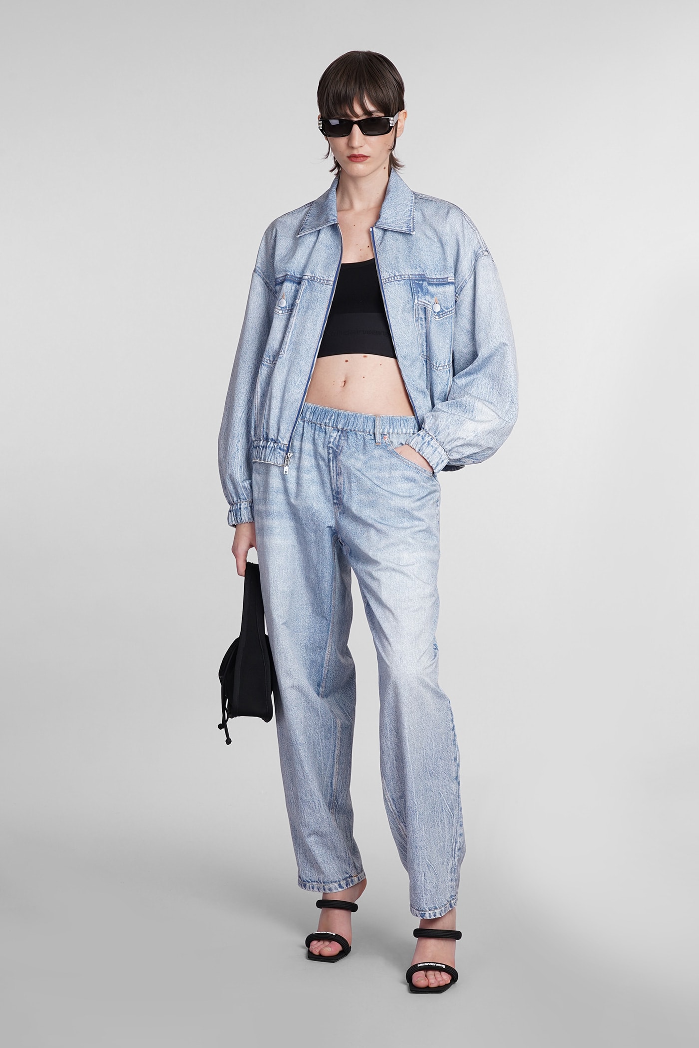 Alexander Wang Printed Denim Track Pant In Nylon In Vintagefadedindigo
