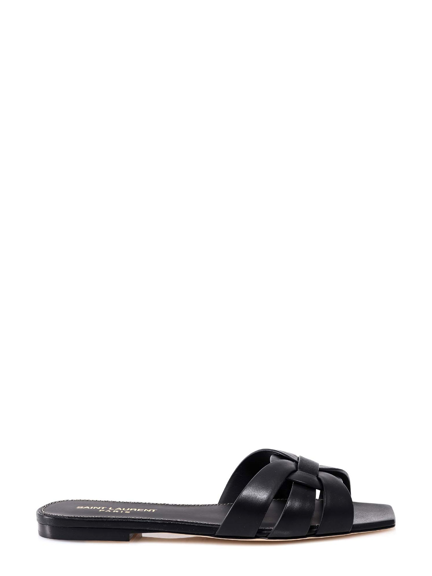 Saint Laurent Tribute 05 Leather Nu Pieds Flat Sandals In Black