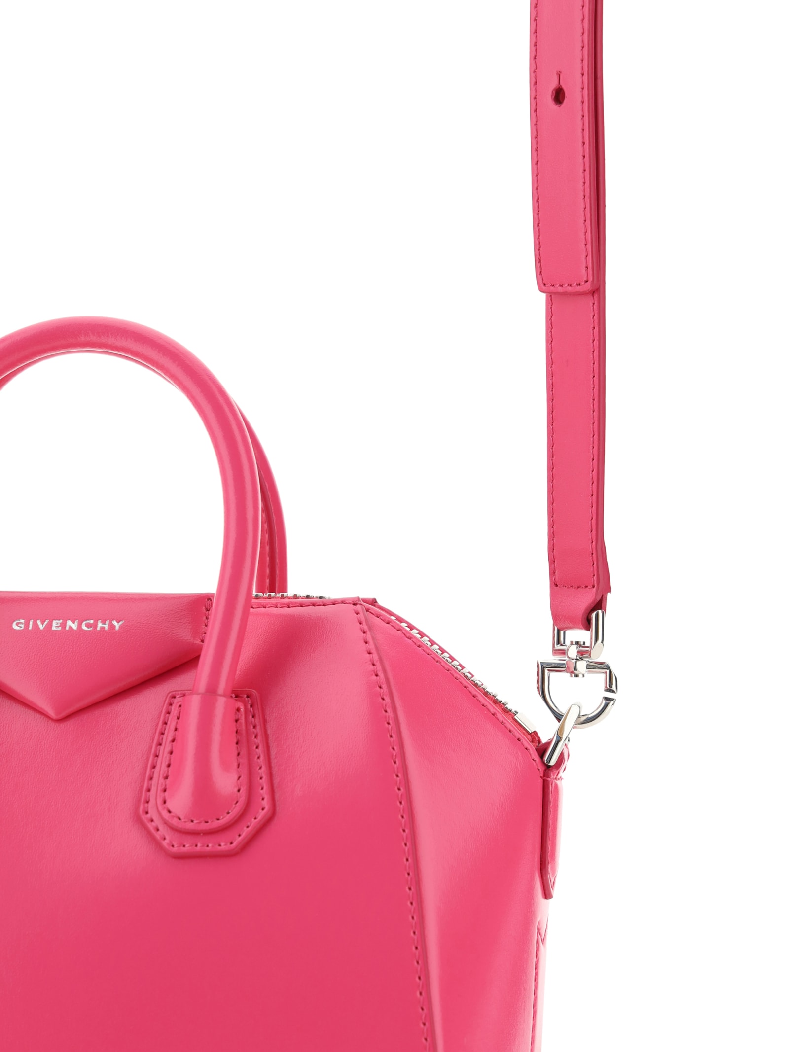 Givenchy Micro Antigona Shoulder Bag In Calf Leather In Neon Pink