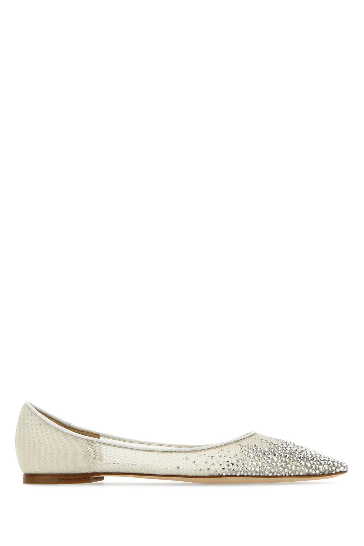 Embellished Mesh Love Flat Ballerinas