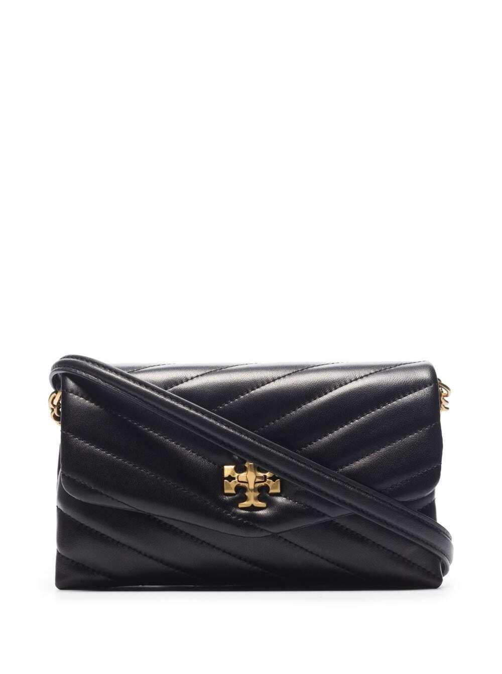 Tory Burch Kira Black Chain Wallet In Chevron-quilted Leather Woman