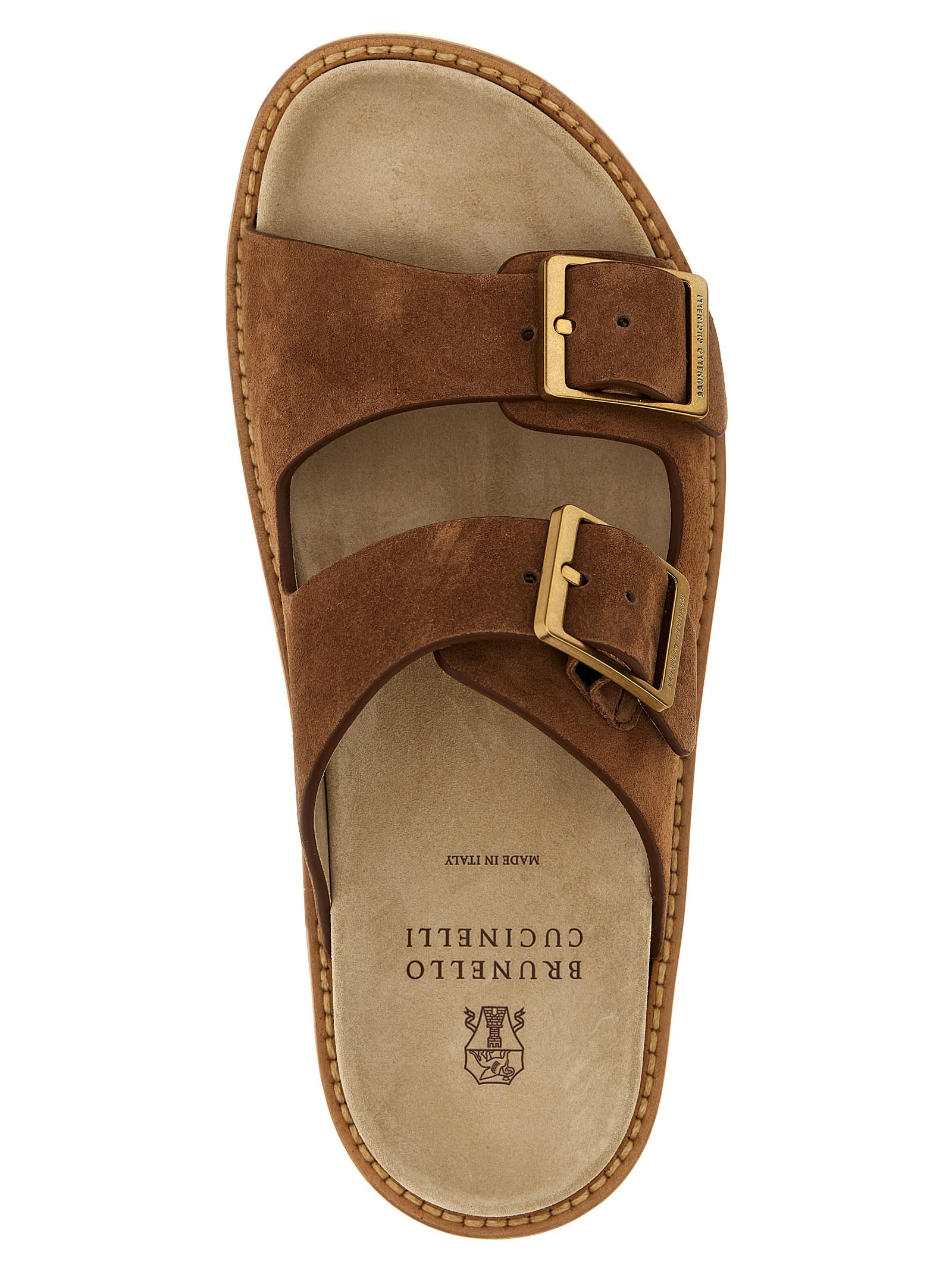 Brunello Cucinelli Adjustable Brown Suede Sandals In Brown