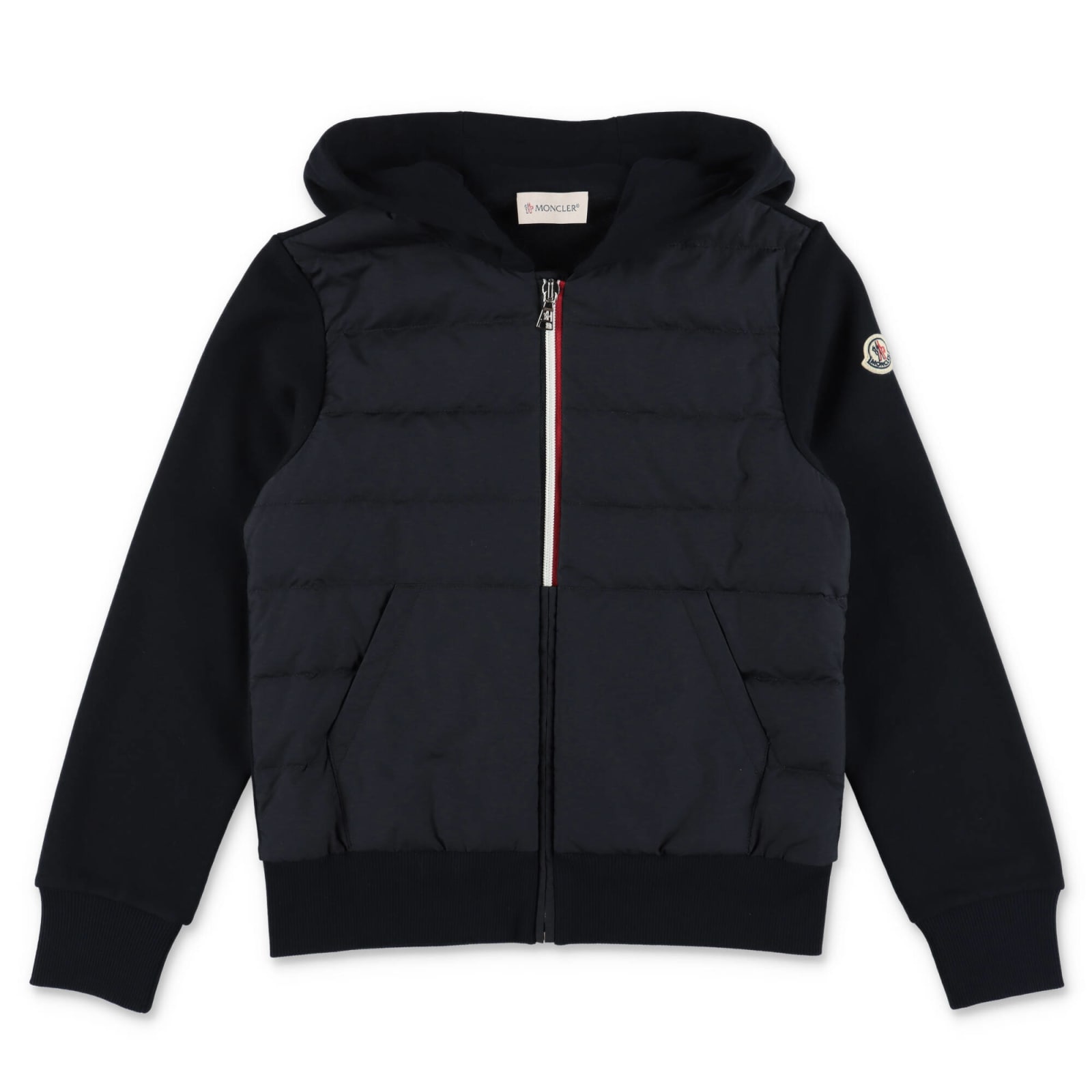 Moncler Kids'  Felpa Blu Navy In Cotone Con Cappuccio Bambino