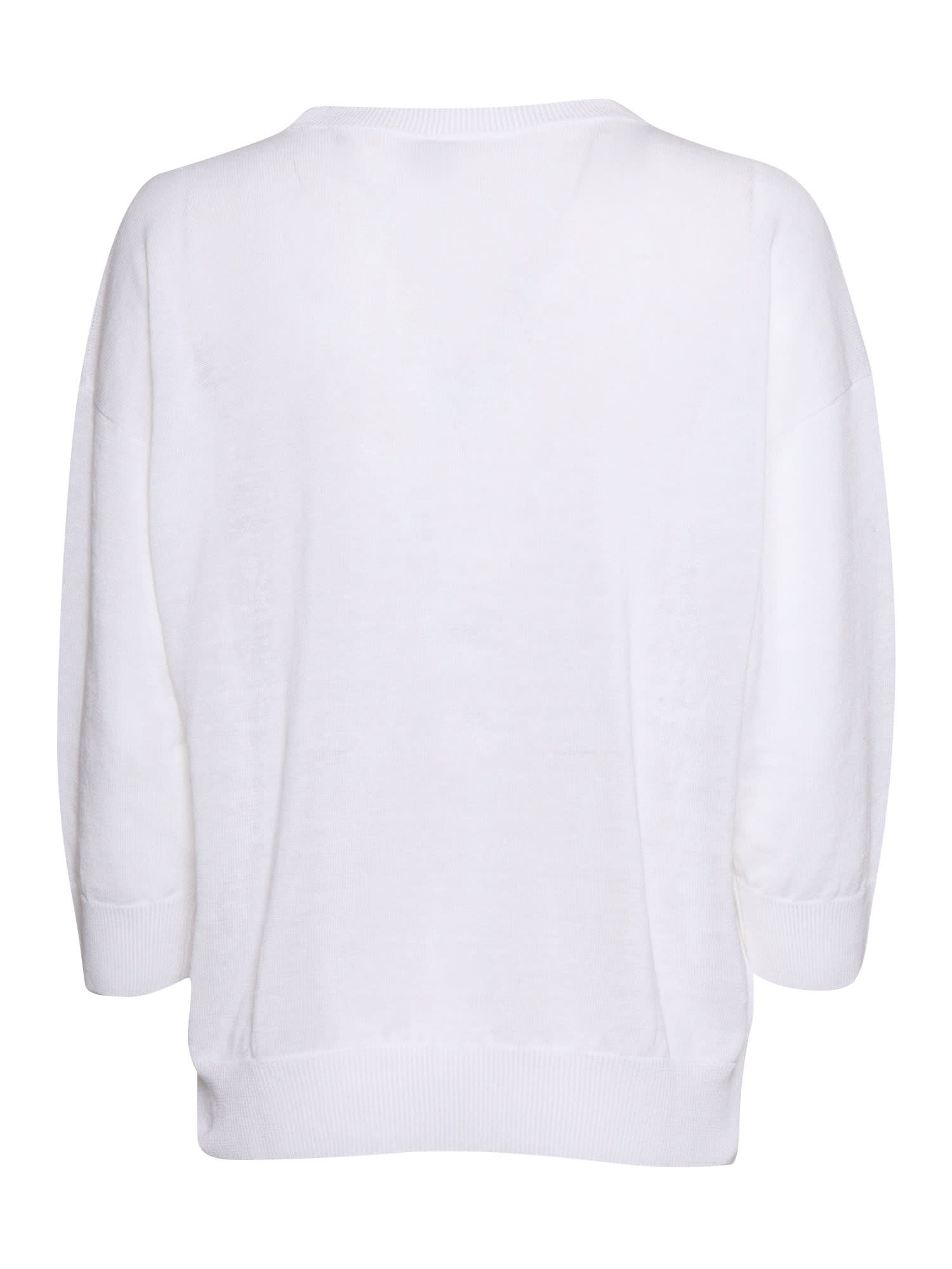 Peserico White Linen Cotton Blended Knit Sweater In White