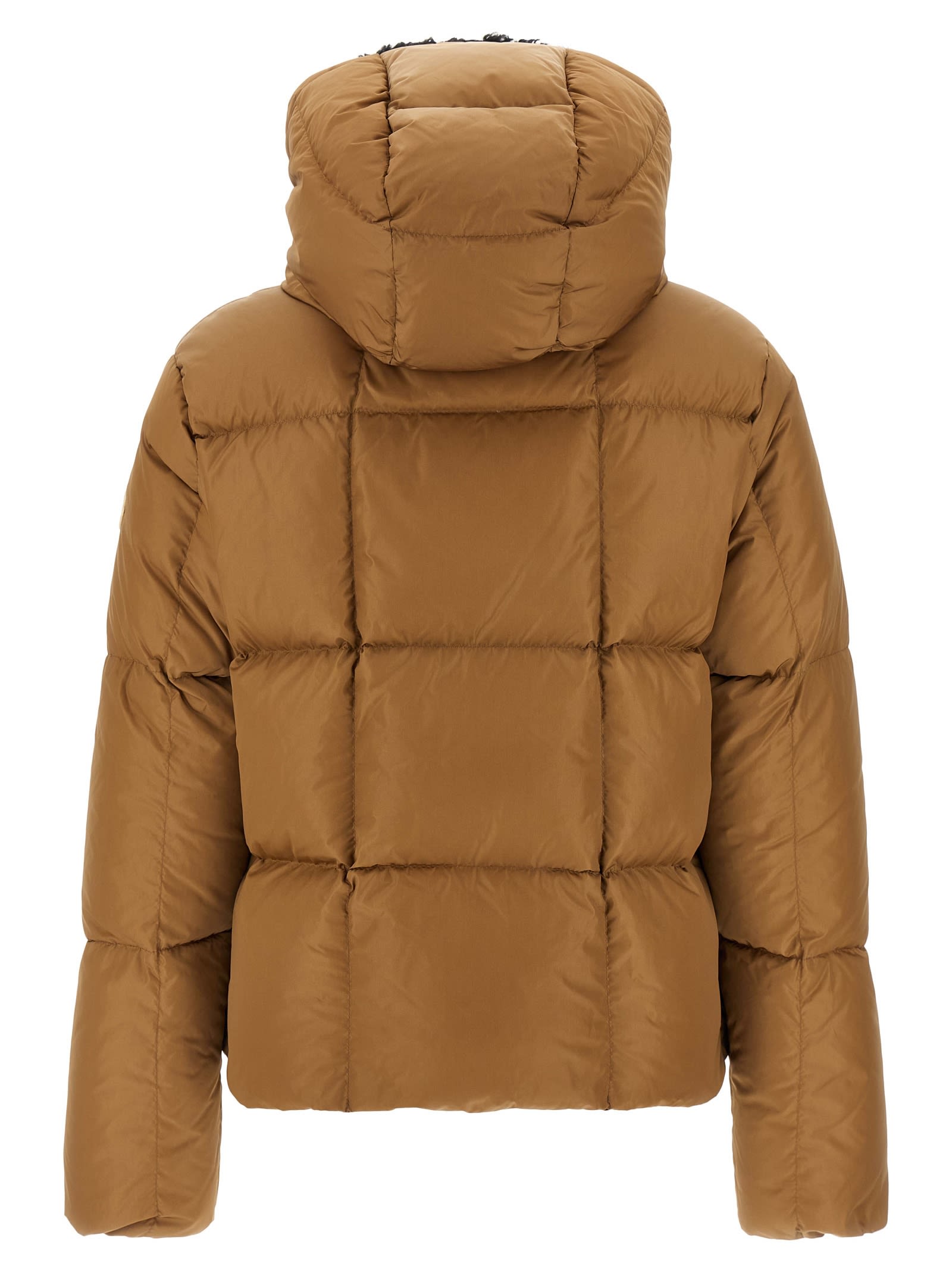 Moncler Castelnou Square-quilted Hooded Short Down Jacket In Brown