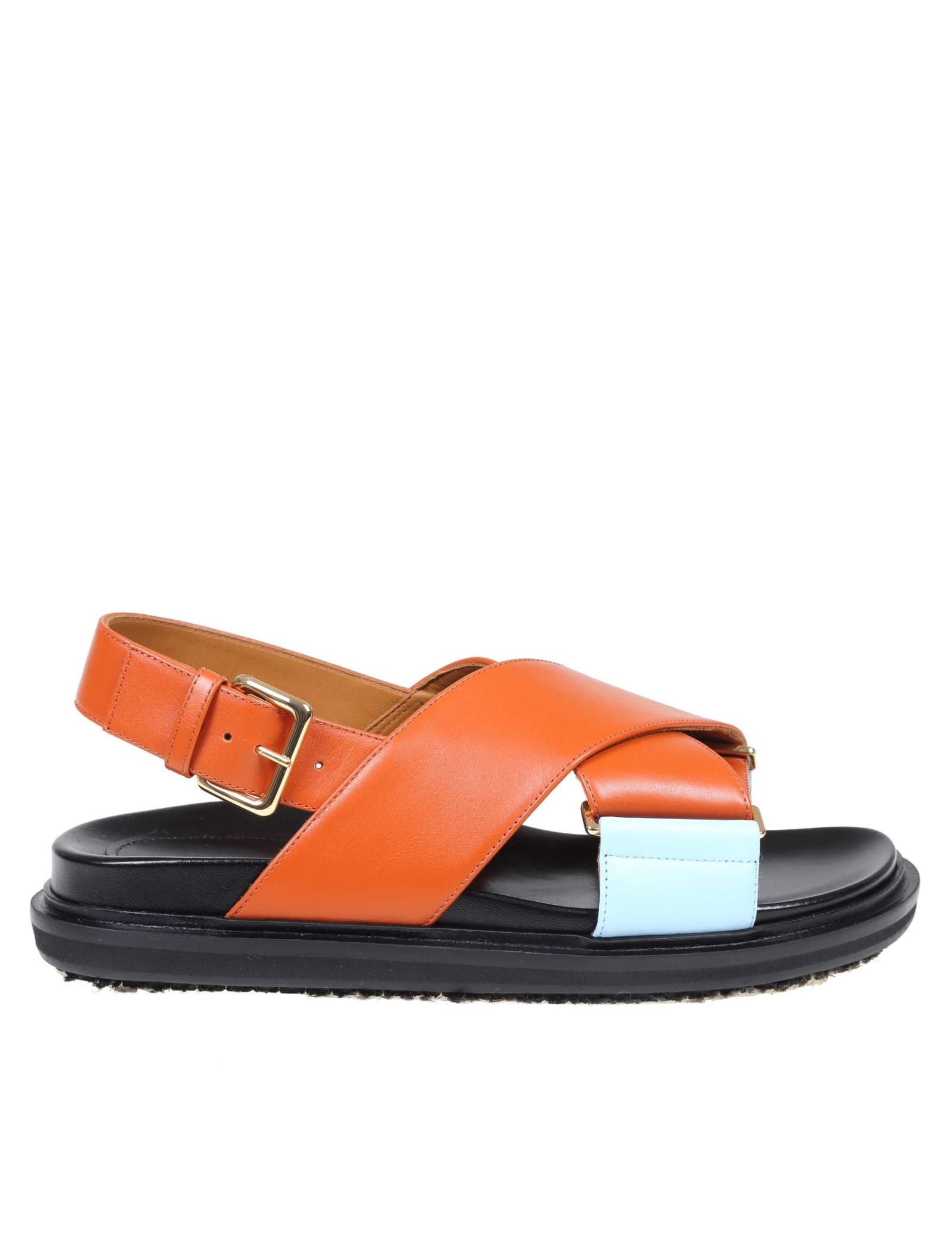 Marni Fussbett Sandal In Orange Color Leather