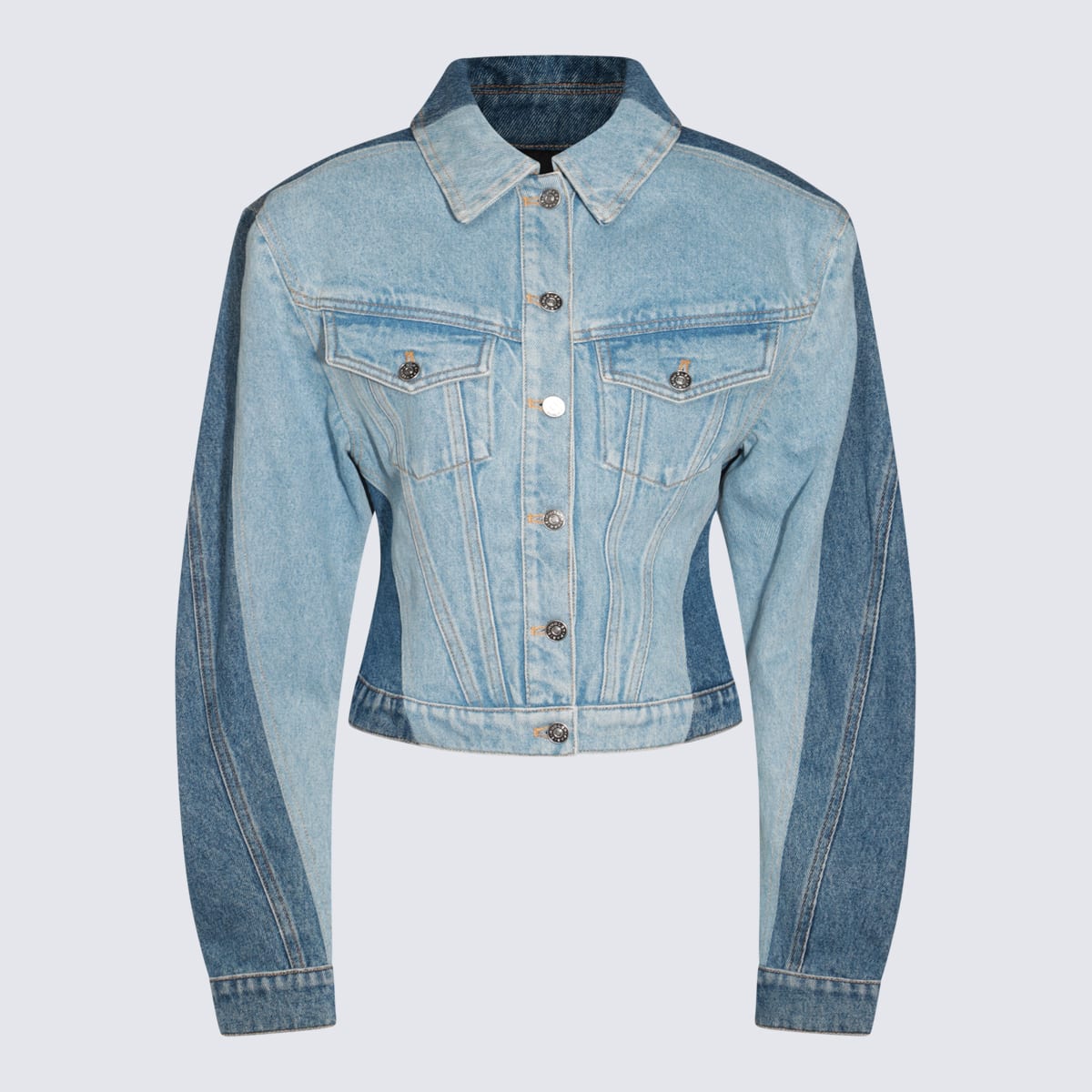 Shop Mugler Blue Cotton Casual Jacket In Tokyo Blue/dark Blue