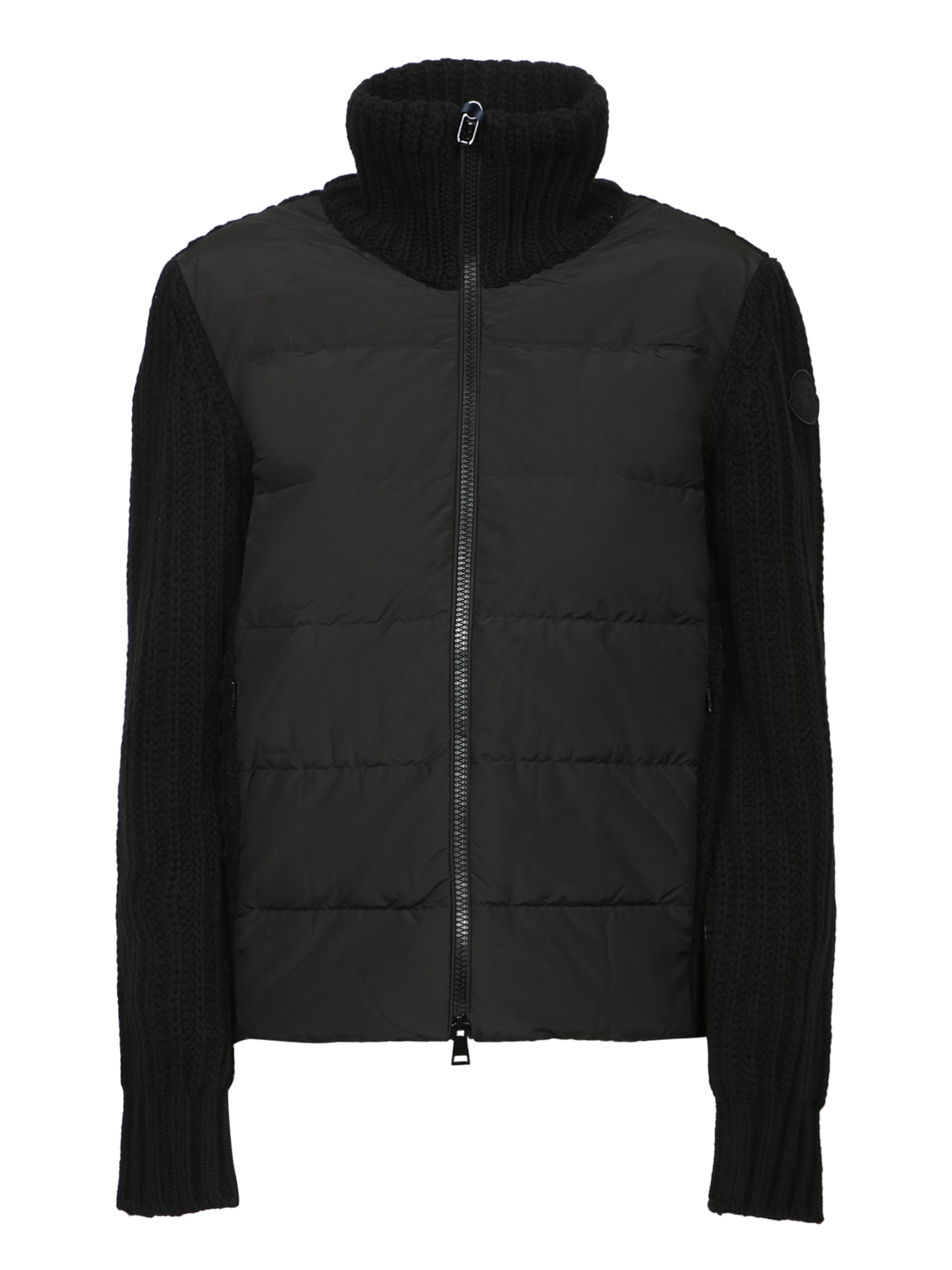 Shop Moncler Black Wool Down Cardigan