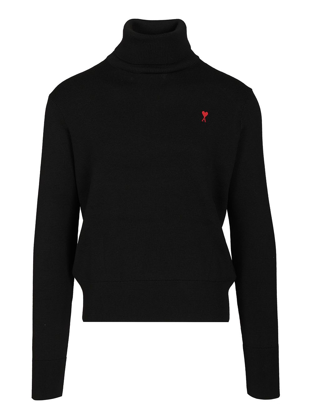 Ami Alexandre Mattiussi Heart-embroidered Turtleneck Sweater In Black