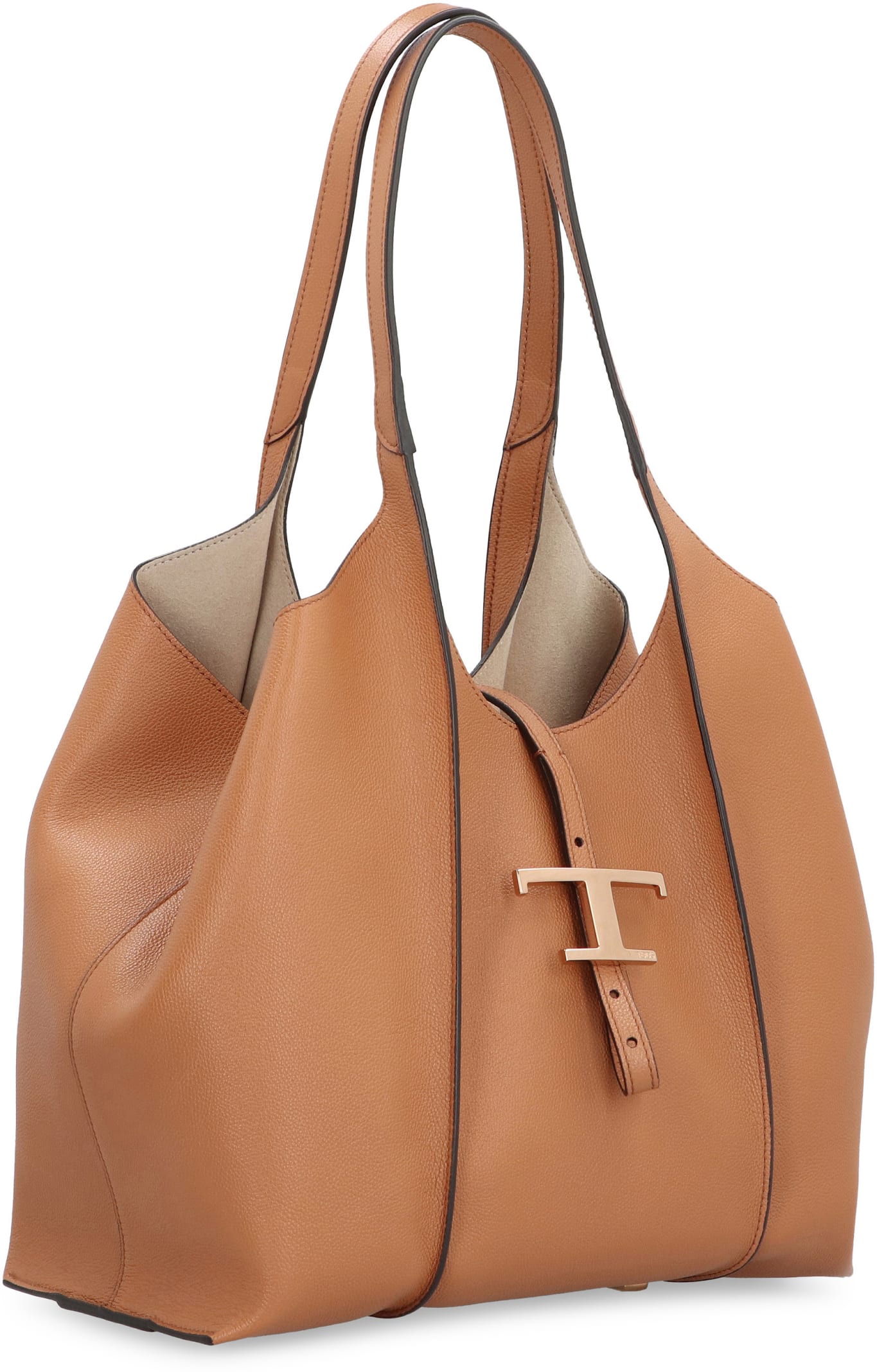 Shop Tod's T Timeless Small Leather Tote In Saddle Brown