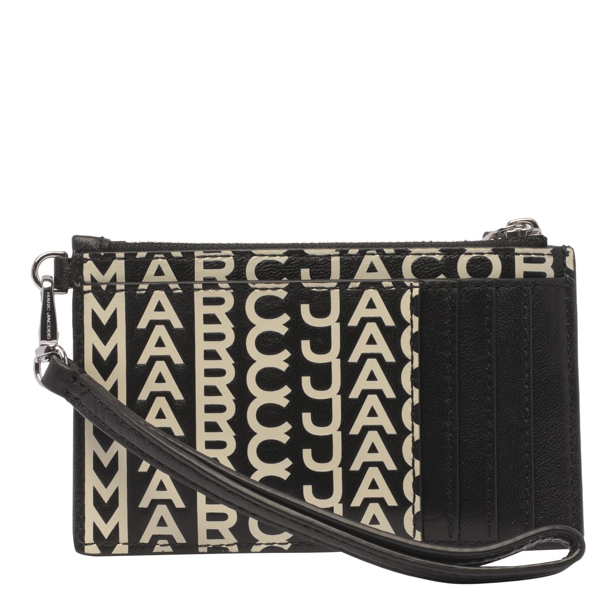 Shop Marc Jacobs The Monogram Leather Top Zip Wristlet In Black