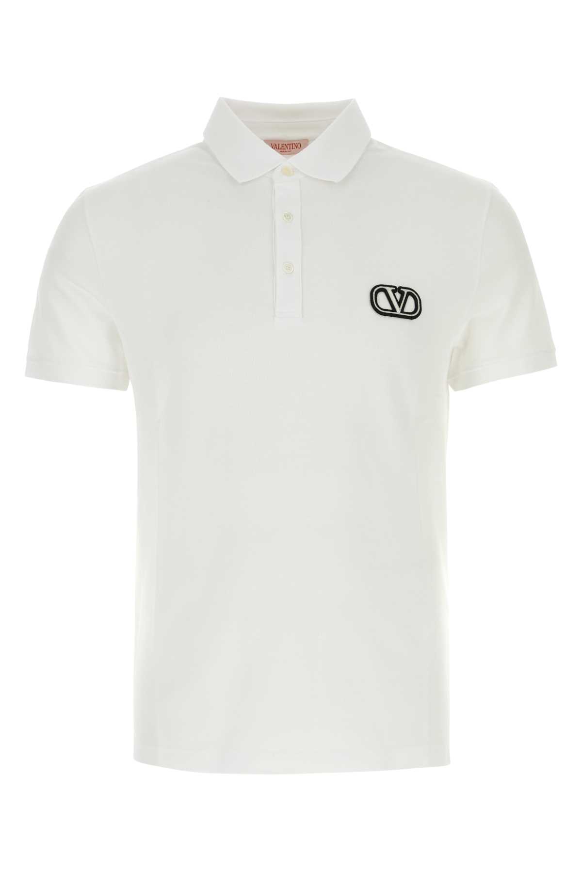 Shop Valentino White Piquet Polo Shirt In Bianco