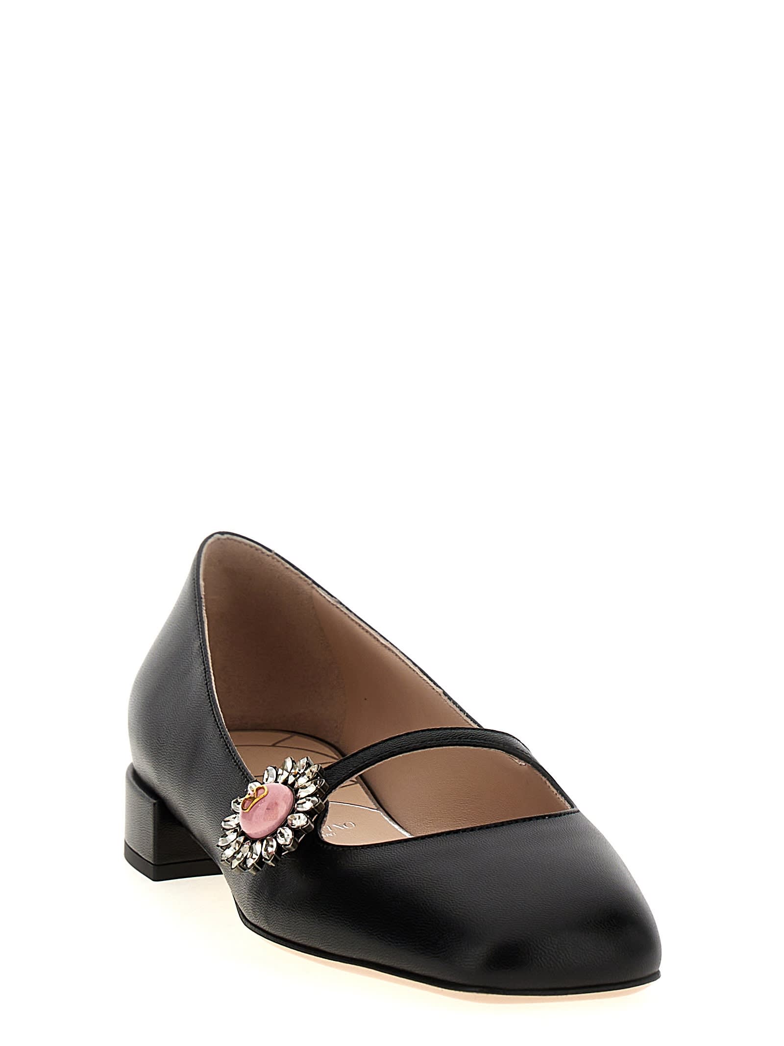 Valentino Embellished Leather Mary Jane Flats In Black