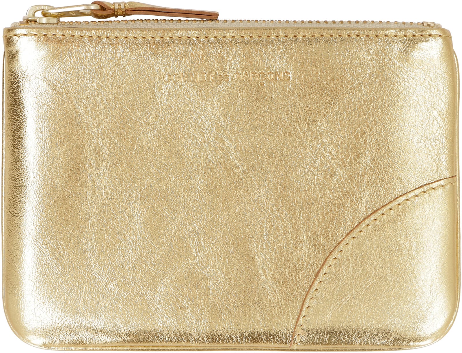 Comme Des Garçons Logo Detail Flat Leather Pouch In Gold