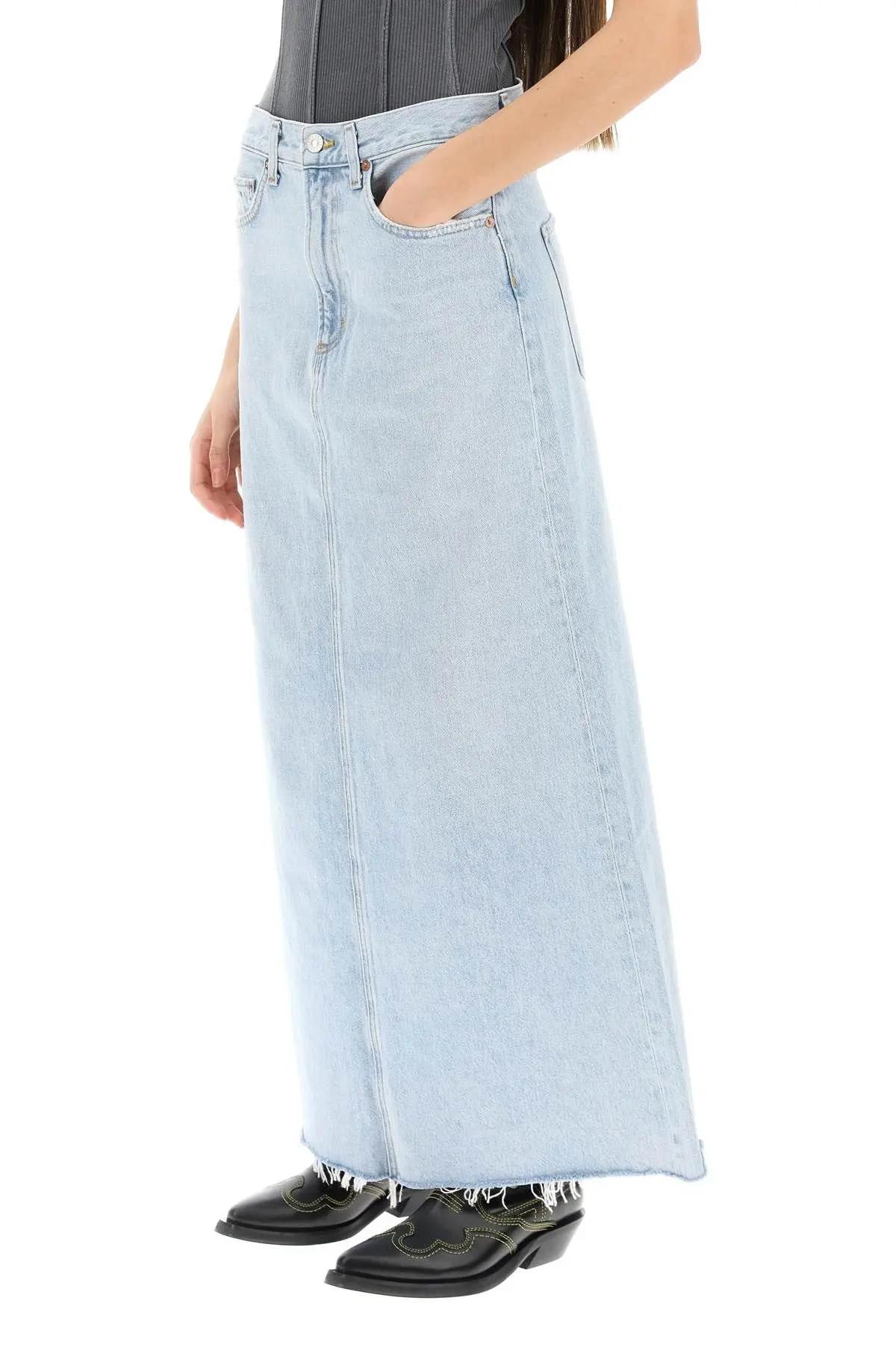 Shop Agolde Hilla Long Denim Skirt In Prctc St Washed Azzurro