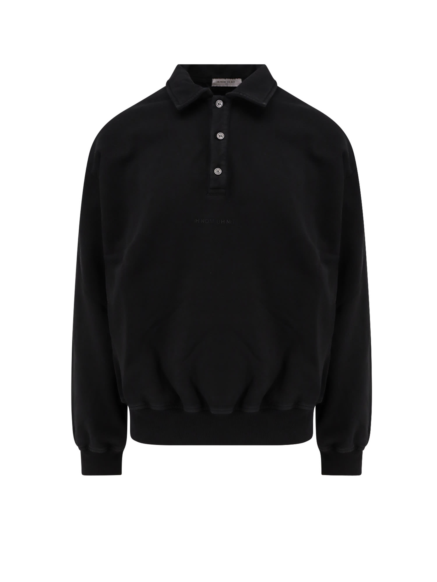 Ih Nom Uh Nit Cotton Polo Shirt With Ribbed Collar And Cuffs In Black
