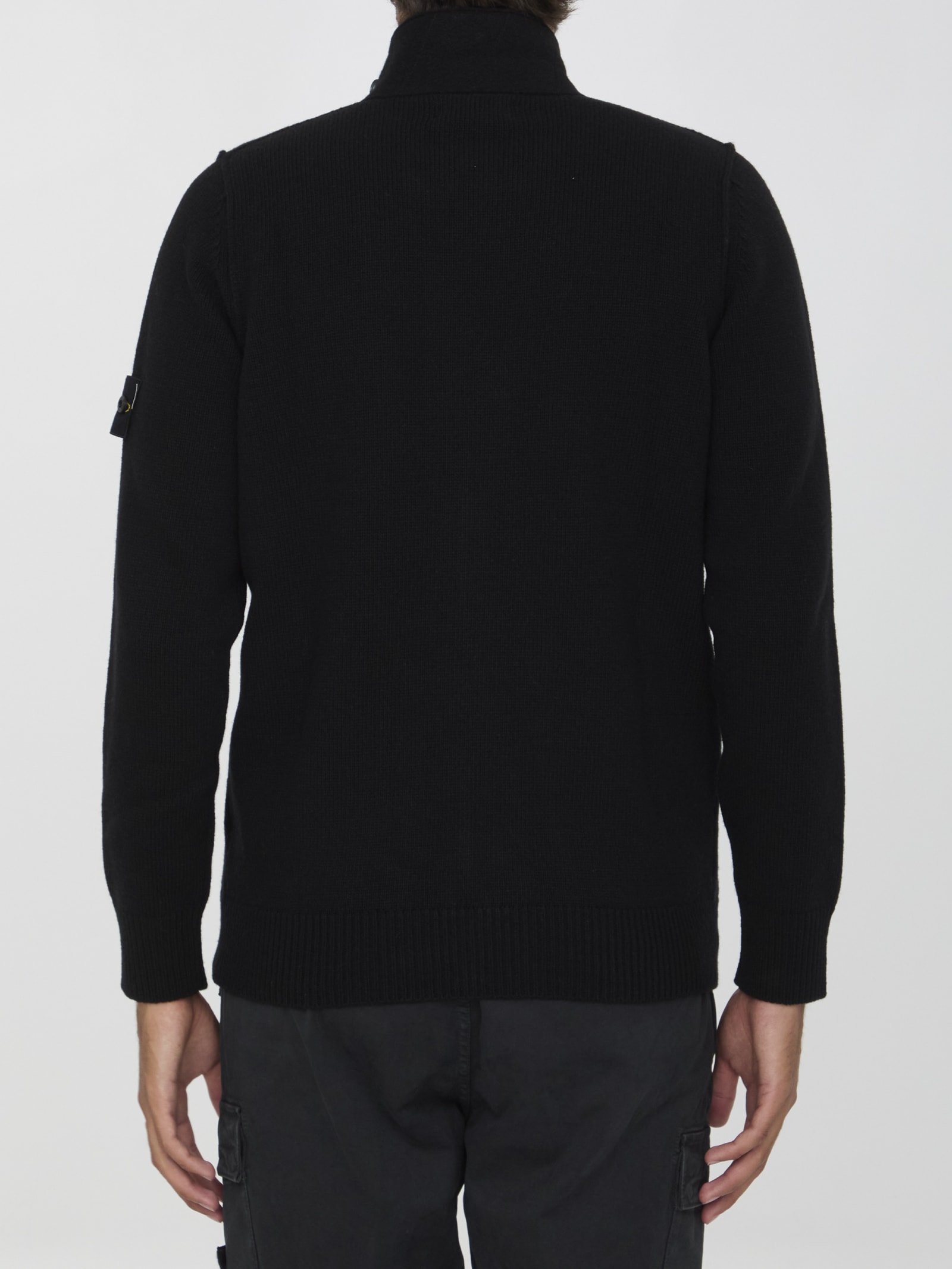 Shop Stone Island Cardigan In Wool Blend In Nero