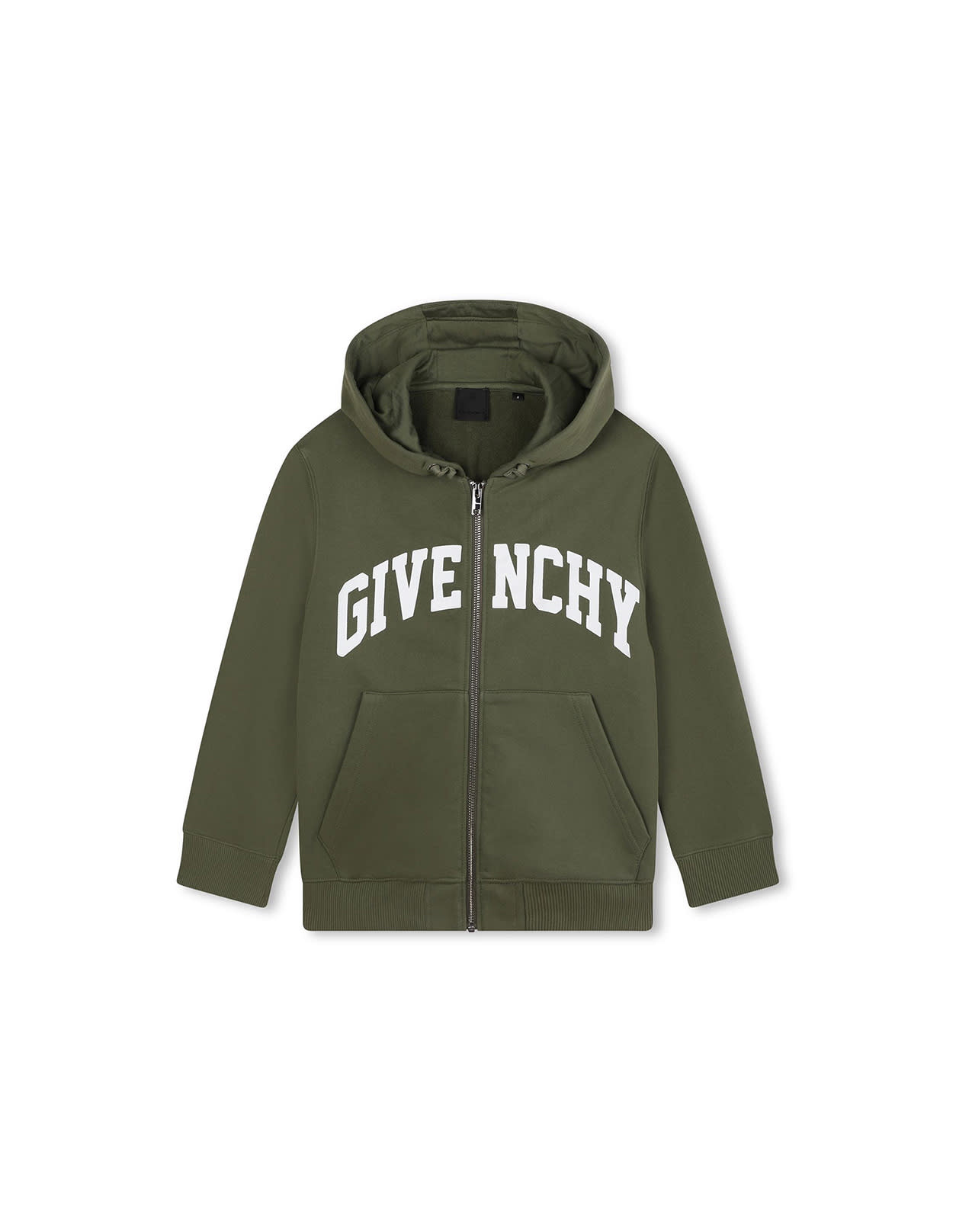 Shop Givenchy Green Zip-up Hoodie With Lettering Logo