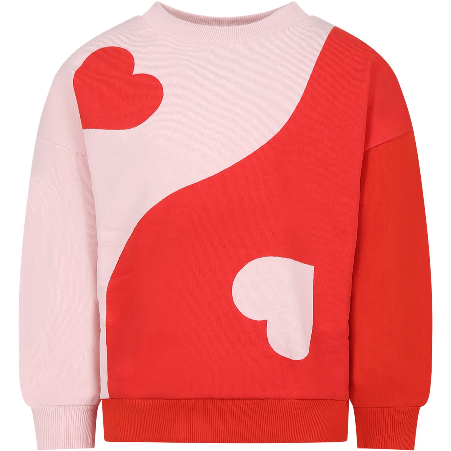 Molo Kids' Red Sweatshirt For Girl With Hearts Print In Multicolor