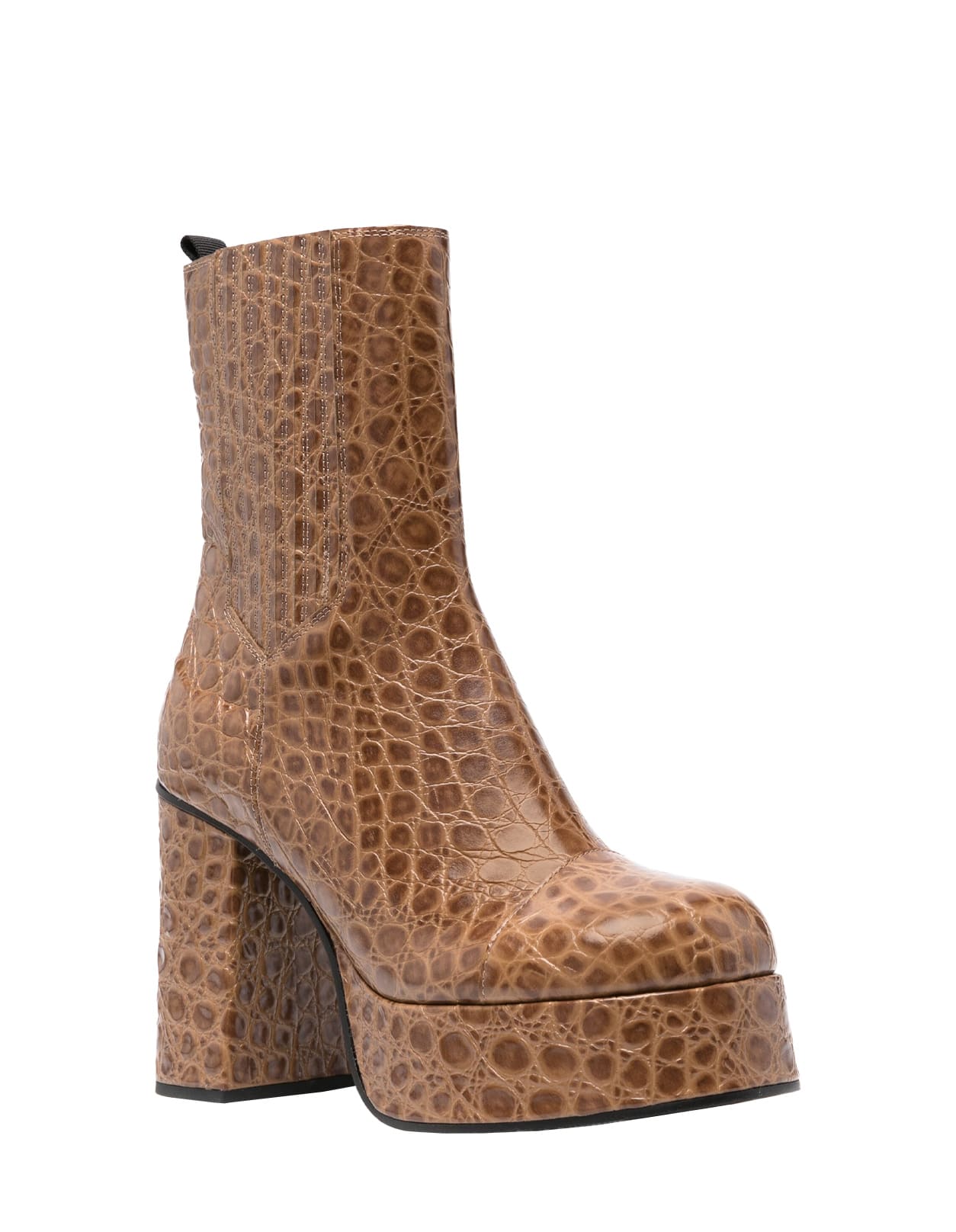 Shop Etro Brown Printed Leather Platform Boots