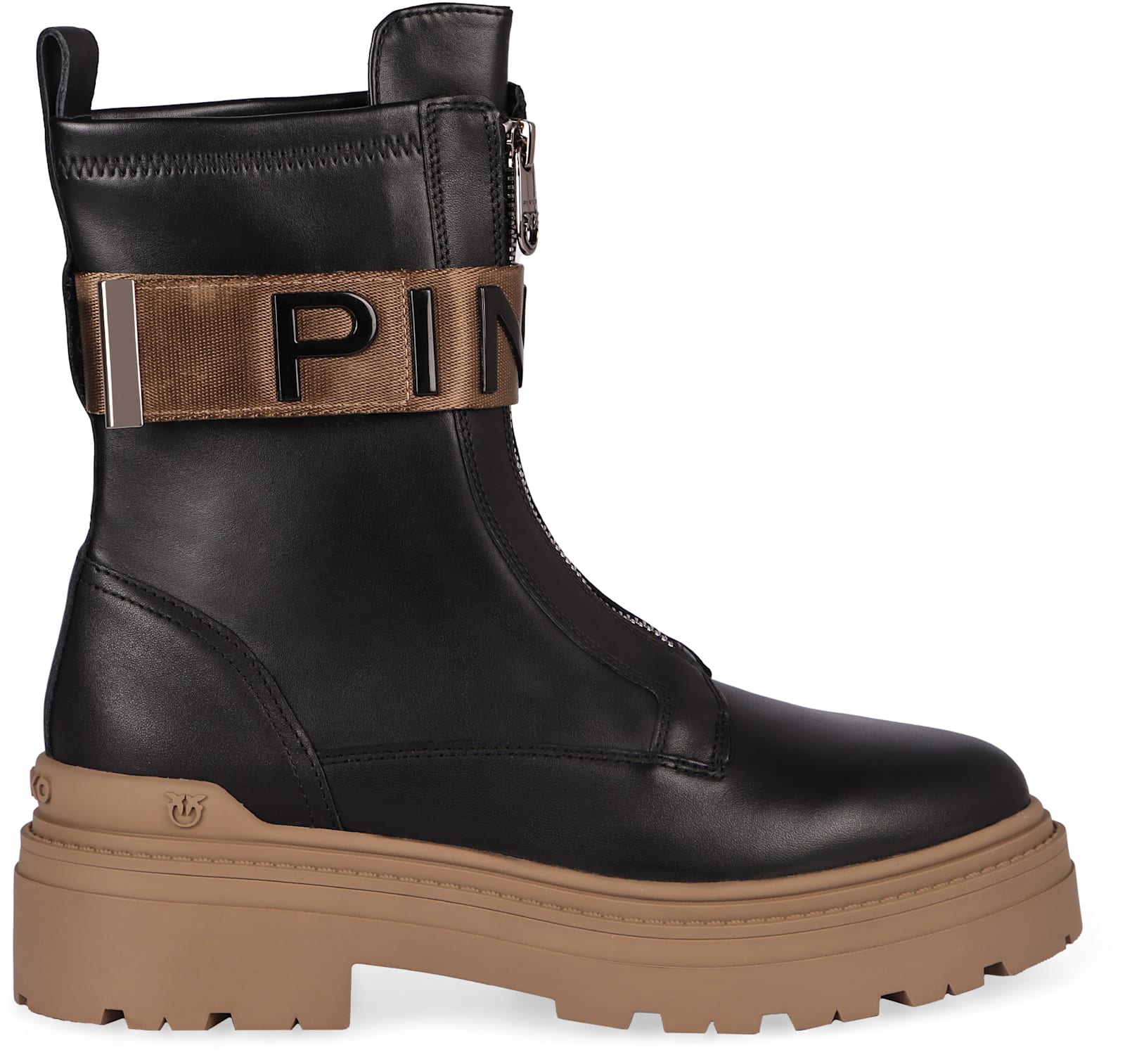 Shop Pinko Mia Leather Combat Boots In Black