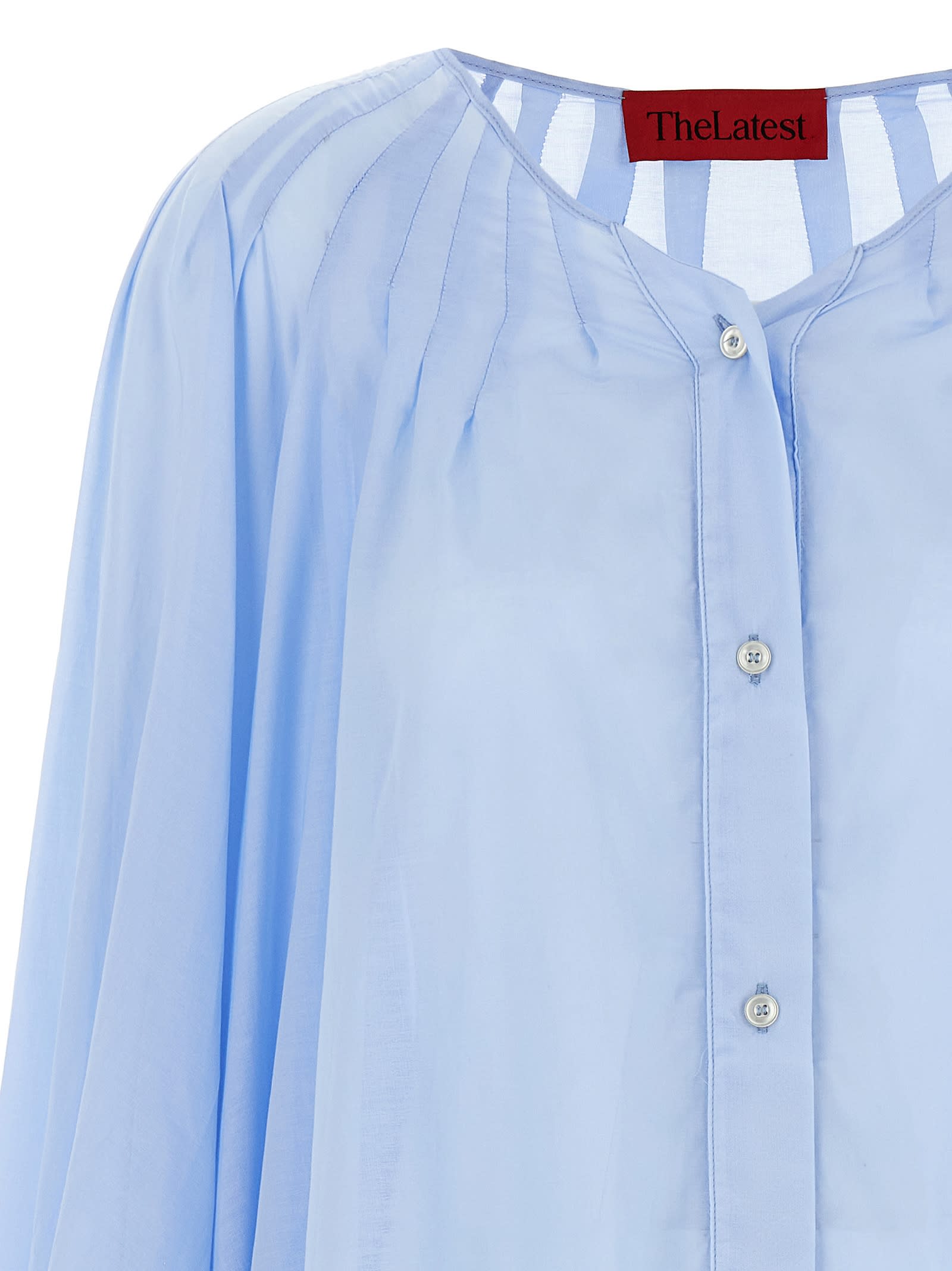 The Latest Wide Sky Blue Semi-transparent Shirt In Light Blue