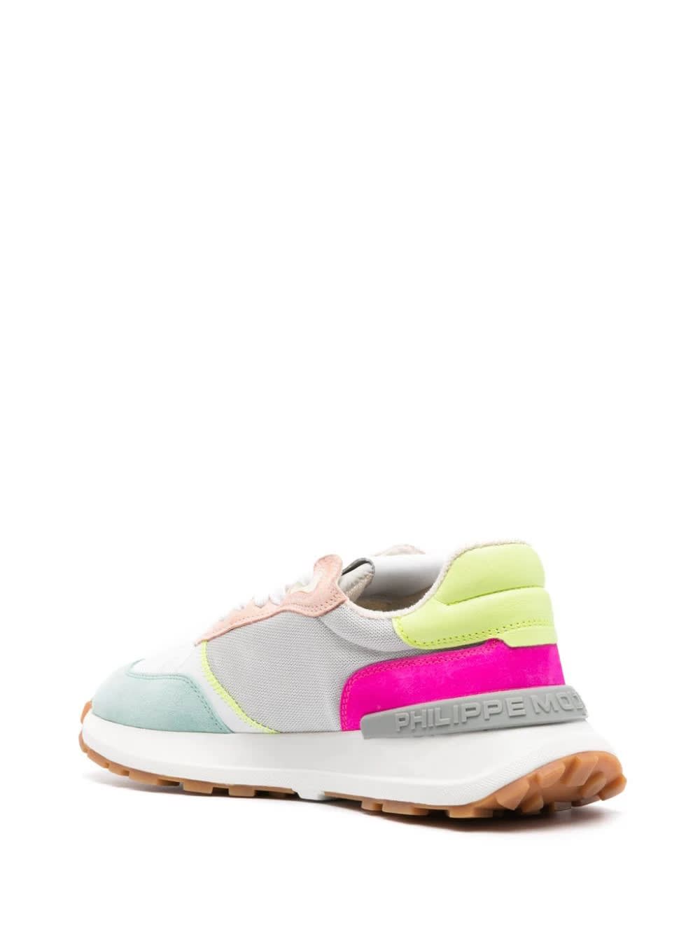 Shop Philippe Model Running Antibes Sneakers - Silver And Fluo