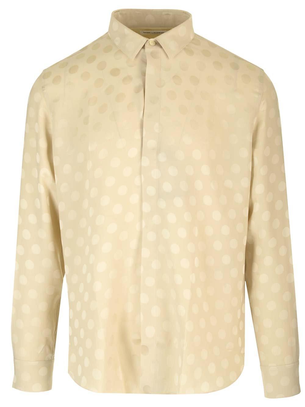 Shop Saint Laurent Dotted Long-sleeved Shirt In Beige