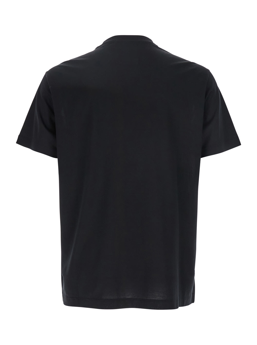 Emporio Armani Black T-shirt With Logo Lettering On The Front In Cotton And Lyocell Blend Man In Black