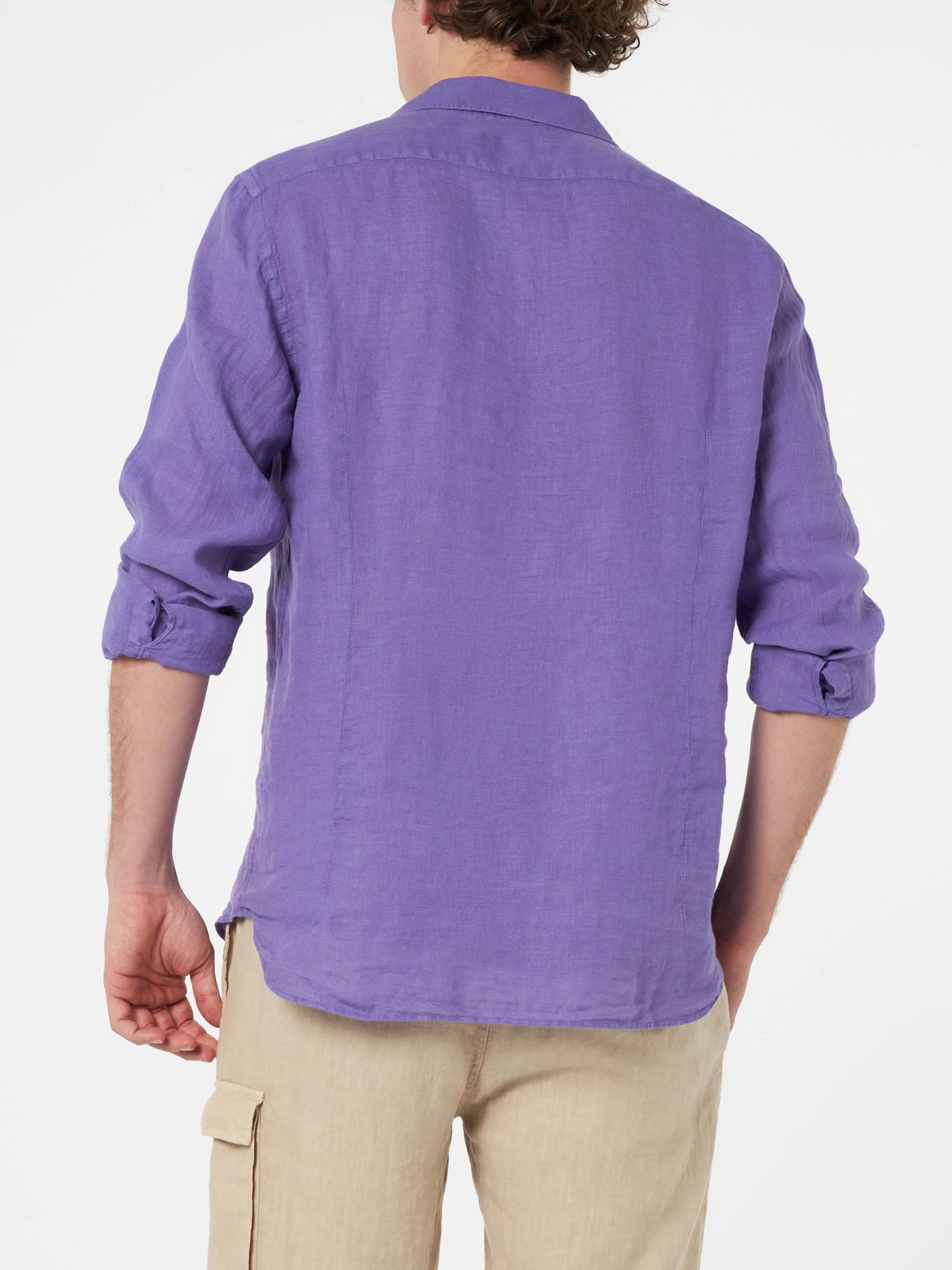 Mc2 Saint Barth Man Purple Linen Shirt Pamplona In Pink