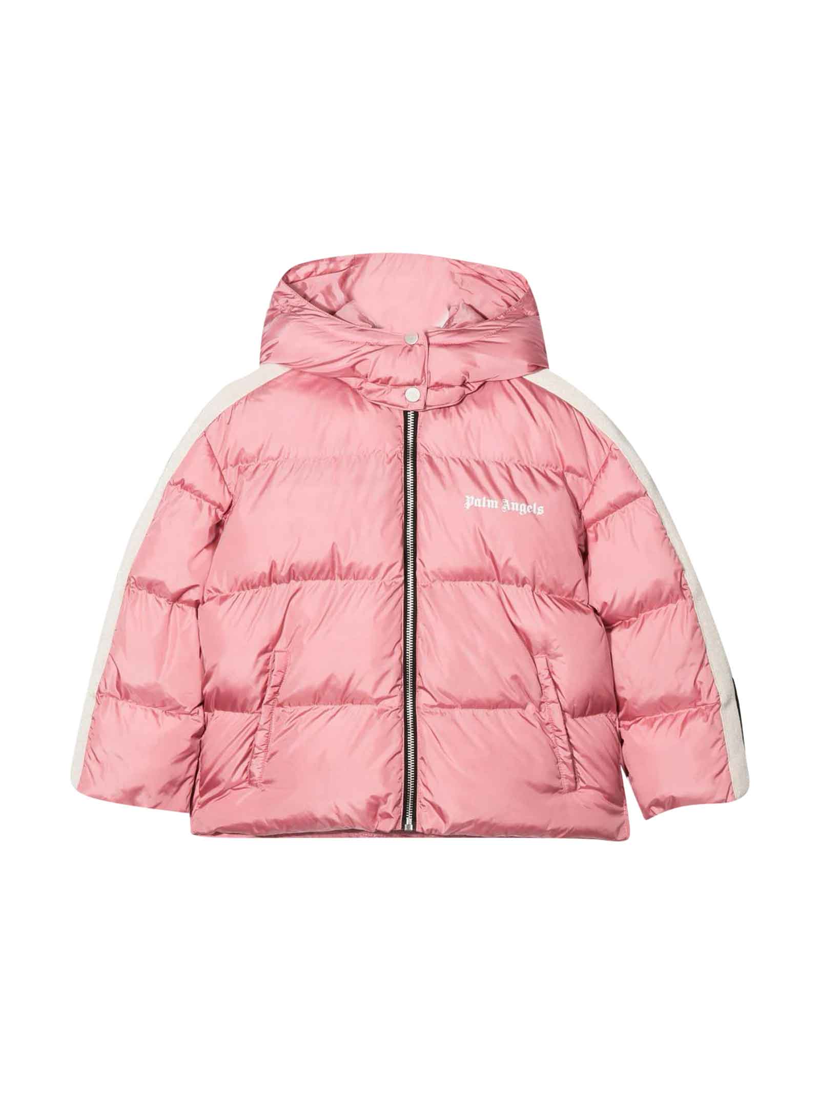 Palm Angels Side-stripe Hooded Puffer Jacket In Rosa